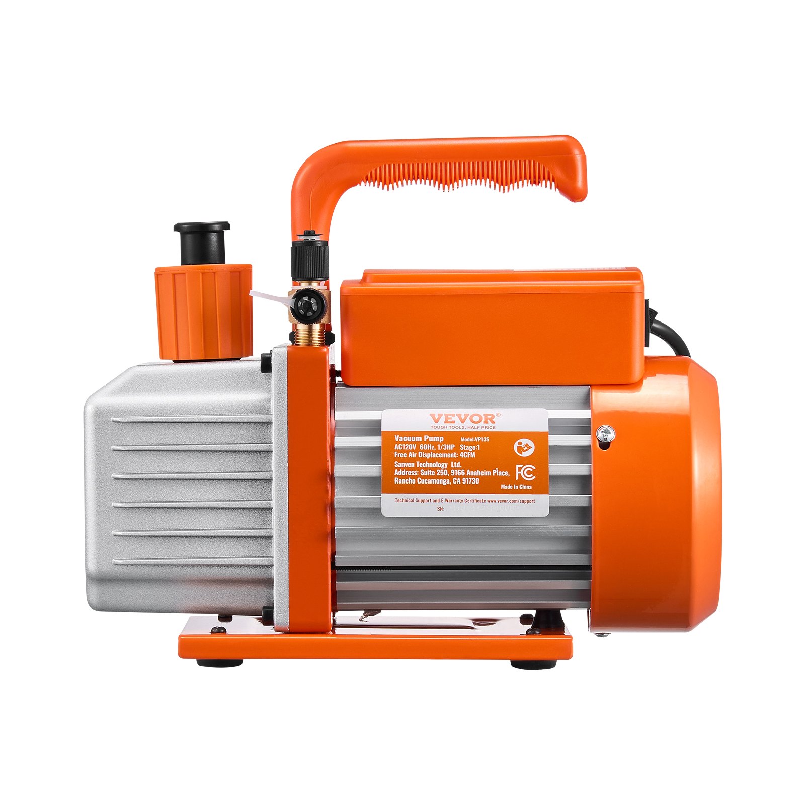 VEVOR Bomba de Vacío 4 CFM de Paletas Rotativas de Una Etapa con Botella de Aceite para Sistemas HVAC, Bomba de Vacío para Mantenimiento de Aire Acondicionado Automotriz, Desgasificación de Resina