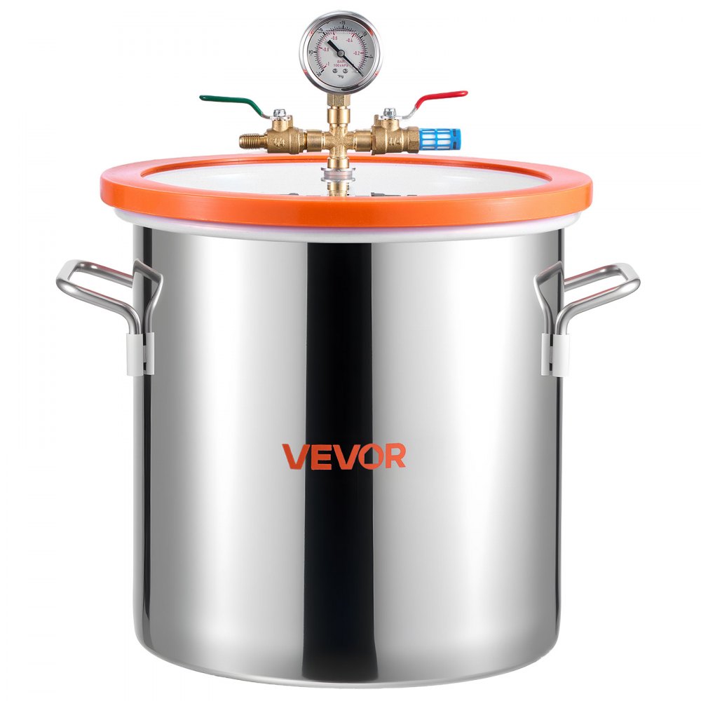 VEVOR Bomba de Vacío de 3,5 CFM 99 L/min, Cámara de Vacío de Acero Inoxidable de 18,9 L, con Tapa de Vidrio Templado, Botella de Aceite de 200 ml y Manguera de 1,5 m, Para Estabilización de Madera
