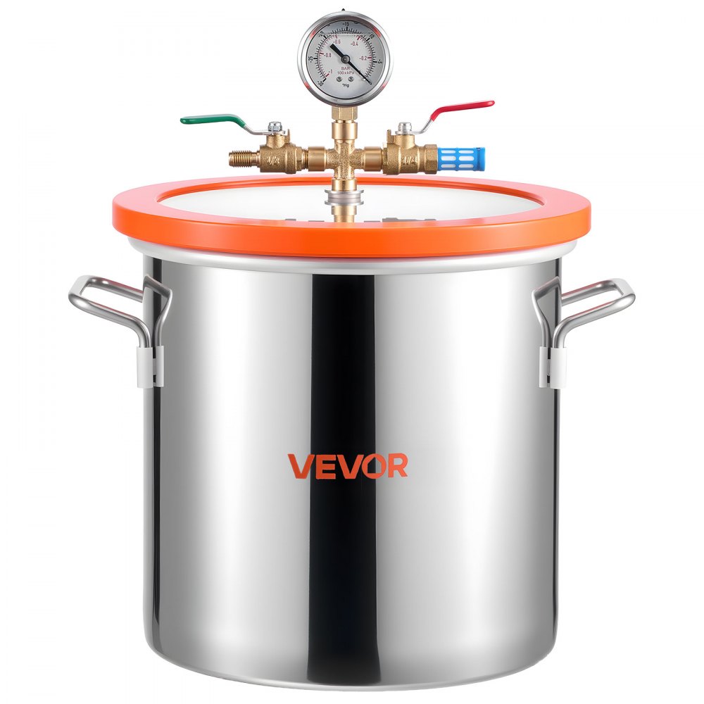 VEVOR Bomba de Vacío de 3,5 CFM 99 L/min, Cámara de Vacío de Acero Inoxidable de 11,4 L, con Tapa de Vidrio Templado, Botella de Aceite de 200 ml y Manguera de 1,5 m, Para Estabilización de Madera