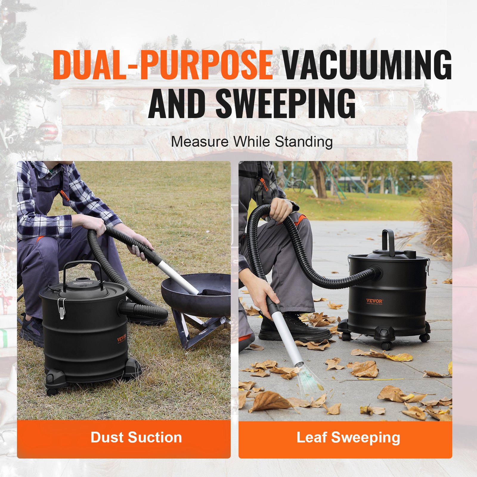 VEVOR Ash Vacuum Cleaner with HEPA Filter System, Soot Vacuum Cleaner, Fireplace Vacuum Cleaner, Ash Vacuum Cleaner, Fireplace Vacuum Cleaner - for Grills and Ovens | 20L Metal Container | 1200W Power | 16kPa suction power