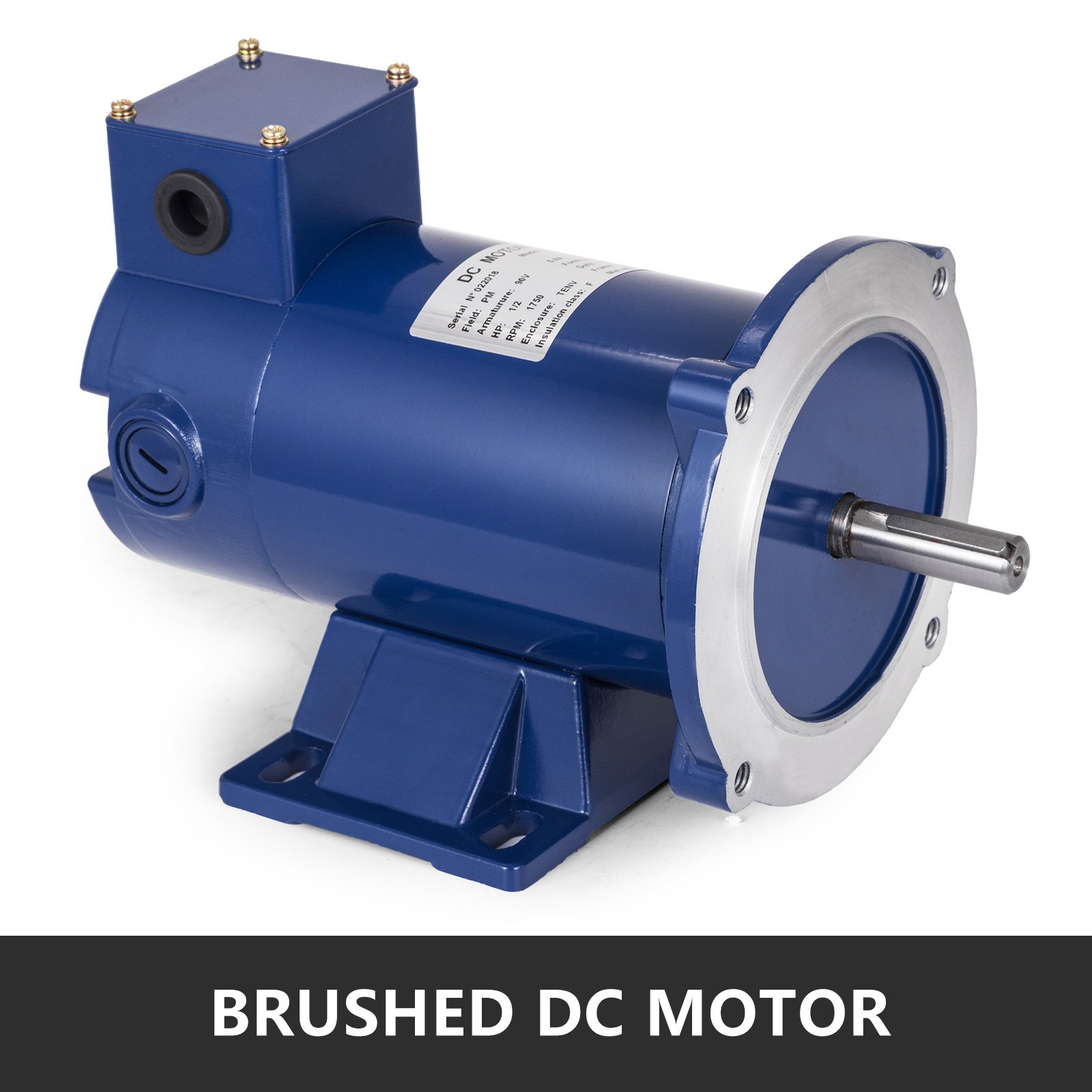 VEVOR Motor CC 1/2 HP Motor de imán permanente Velocidad nominal 1750 RPM Motor eléctrico 90 V Carcasa azul Fácil de instalar para industria ligera, textil, química, impresión