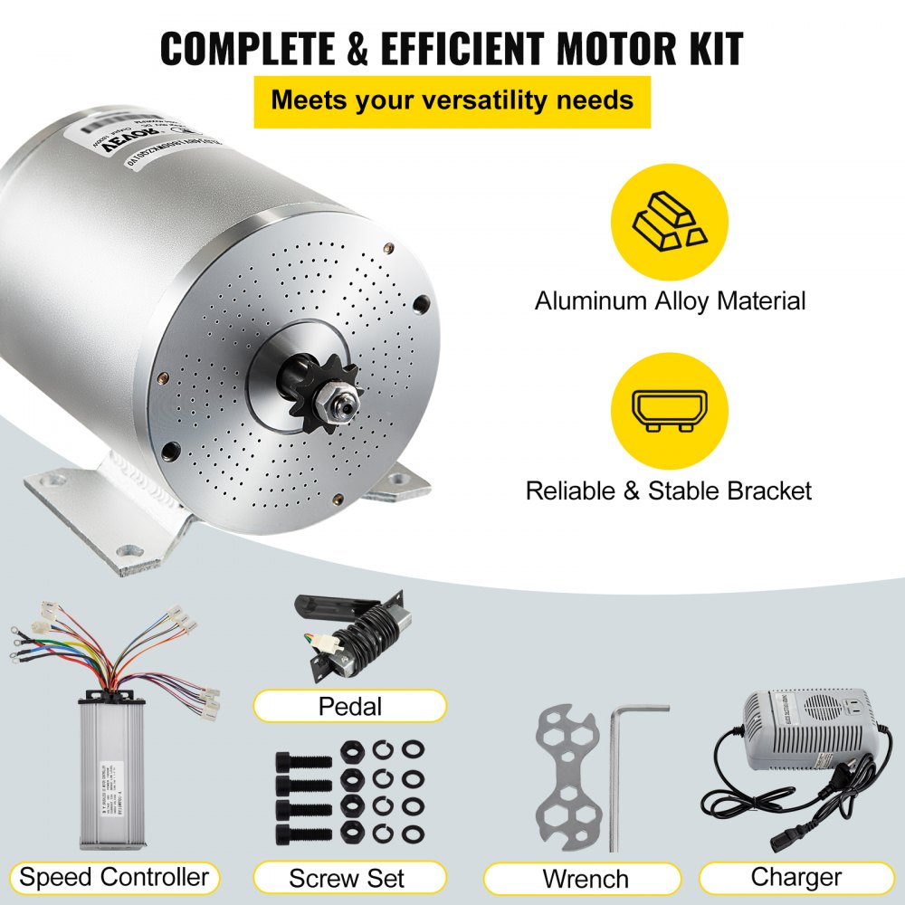 VEVOR Motor Scooter Eléctrico, Eléctrico Motor sin Escobillas, 48V DC Scooter Eléctrico 1800W con Controlador, Pedal y Cargador, Kit Motor para Bicicleta Eléctrica, Llaves Gratis + Juego de Tornillos