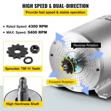 VEVOR Kit de Motor sin Escobillas con Controlador 48 V 2000 W Motor Eléctrico CC 34 A 4300 RPM Alta Velocidad Kit de Conversión de Motor sin Escobillas 2,71 HP para Kart, Scooter, Bicicleta Eléctrica