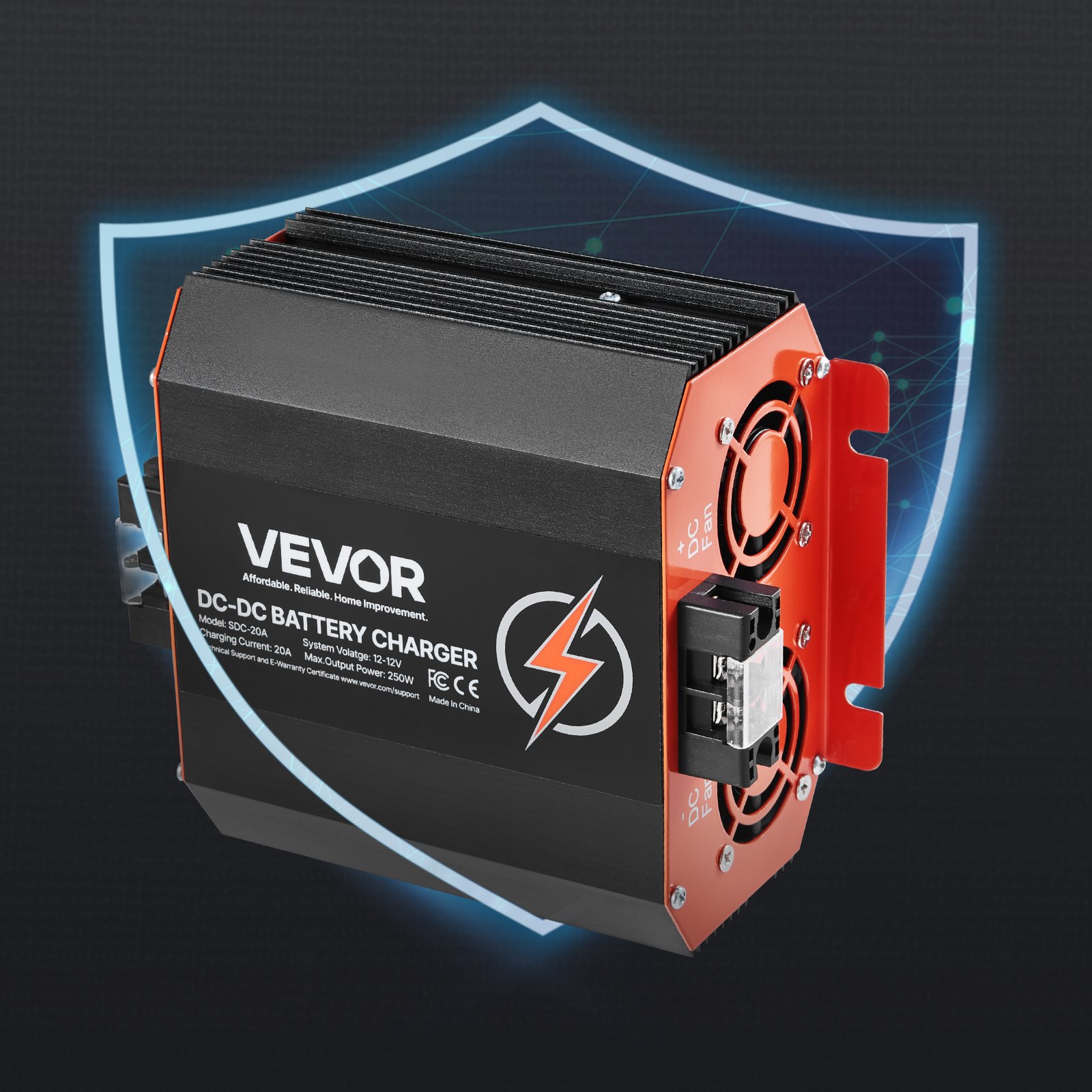 VEVOR 12V 20A DC/DC charger, 250W, ideal for lead-acid, lithium, AGM, GEL and wet-cell batteries, intelligent multi-stage charging, for motorhomes, commercial vehicles, boats, yachts