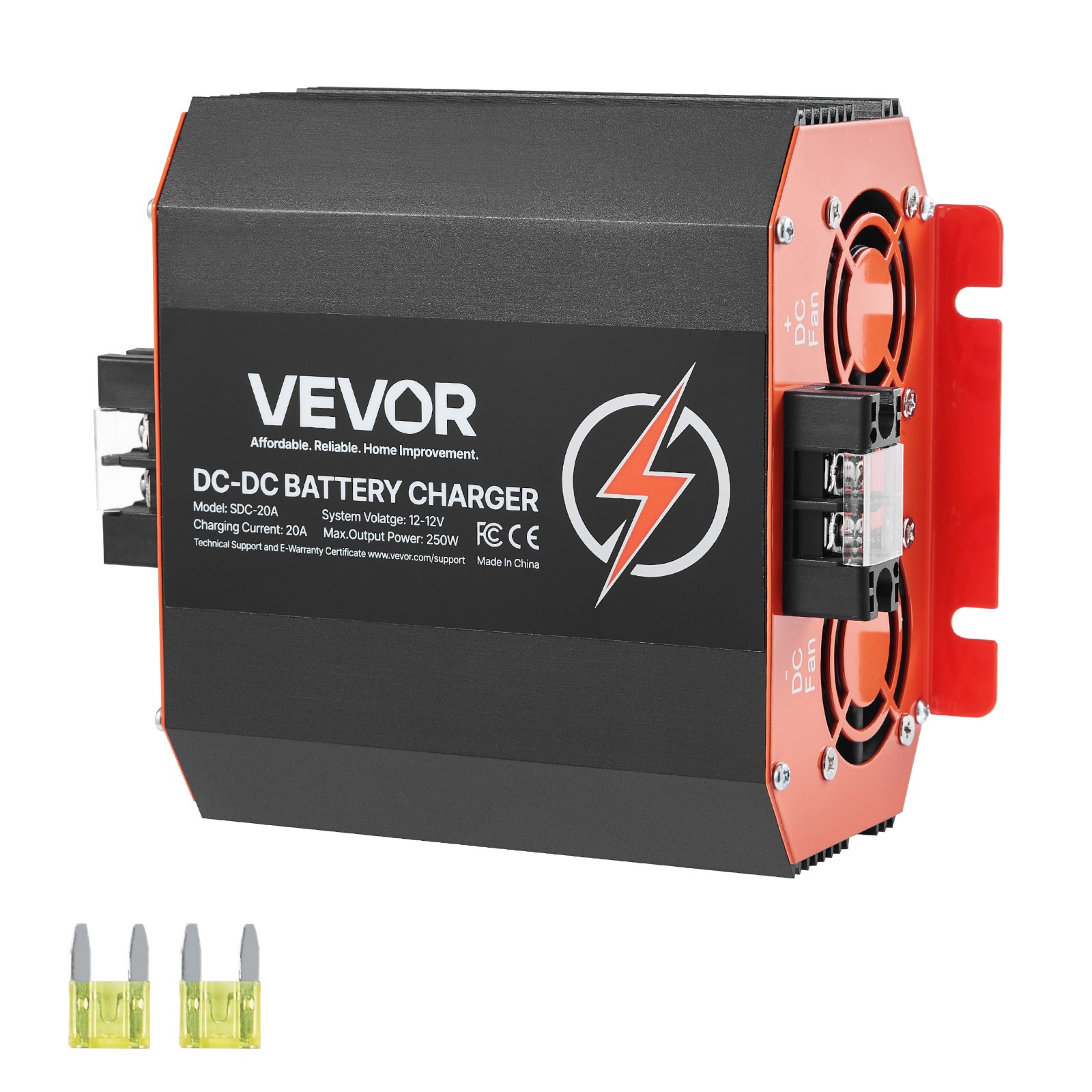 VEVOR 20 A 250 W Cargador Integrado de CC a CC de Batería con Carga Inteligente Multietapa para Baterías de Plomo-Ácido, Litio, AGM, GEL para Autocaravanas, Vehículos Comerciales, Barcos y Yates