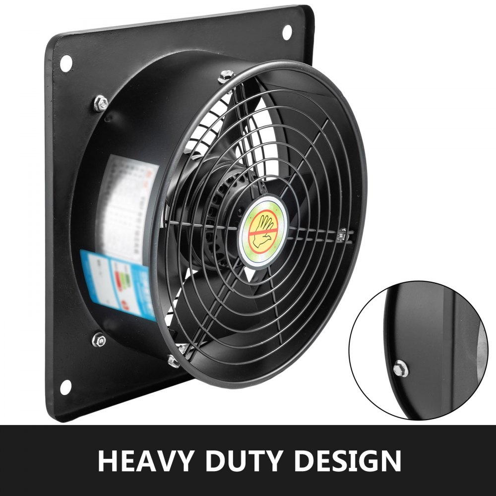 VEVOR Ventilación Extractor de Marco Cuadrado AXIAL de 10 Pulgadas 120W Motor de Cobre Puro Velocidad de 2600 rpm Extractor comercial Ventilador de flujo de escape axial para Baño Cocina Garaje