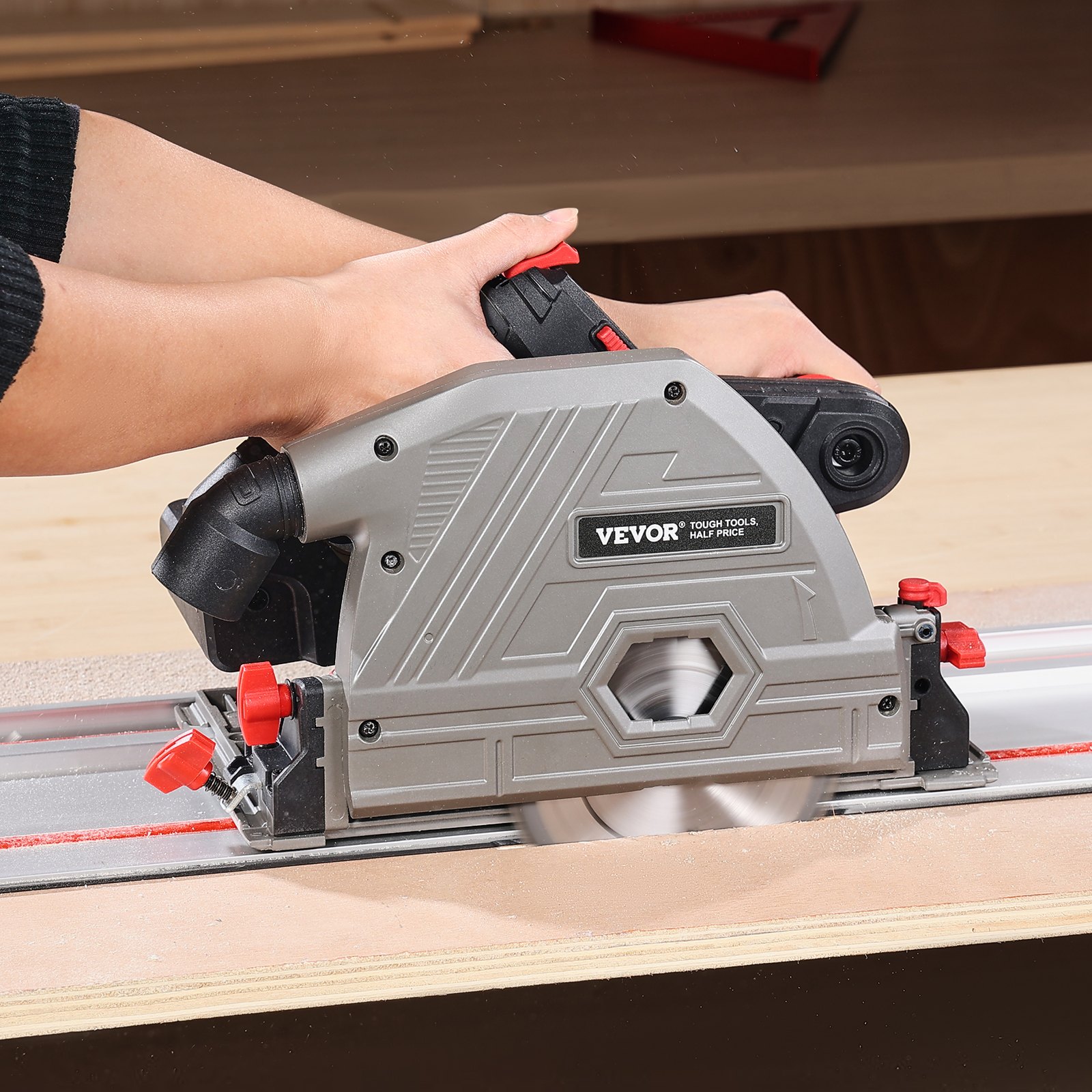 VEVOR plunge circular saw, 139.7mm saw blade, brushless handheld circular saw, plunge saw with 4 Ah 20V battery, hard case, 52mm cutting depth, for wood, plastic, tool only (guide rail NOT included)