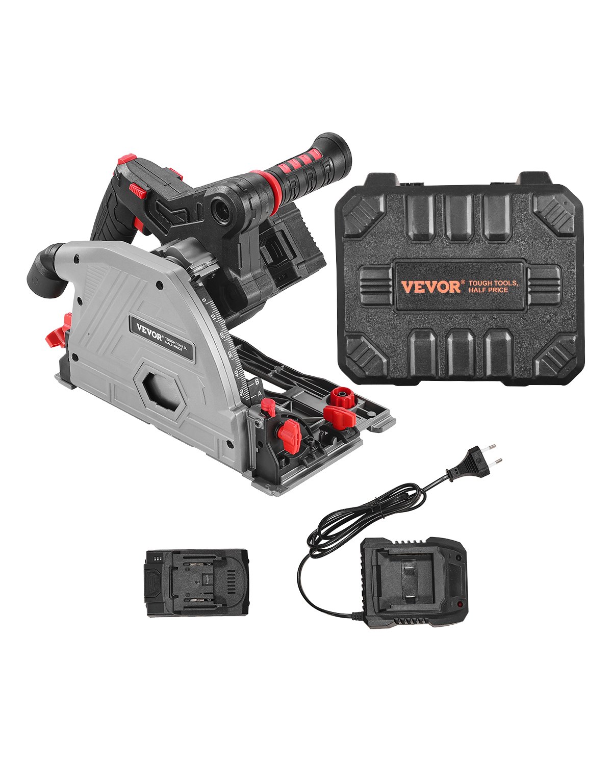 VEVOR plunge circular saw, 139.7mm saw blade, brushless handheld circular saw, plunge saw with 4 Ah 20V battery, hard case, 52mm cutting depth, for wood, plastic, tool only (guide rail NOT included)