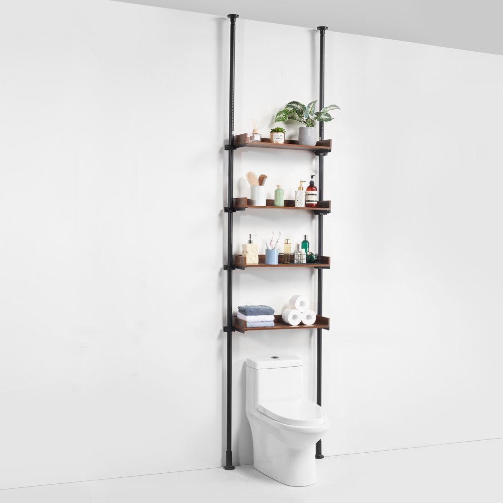 VEVOR Estante de almacenamiento para inodoro, organizador de baño ajustable de 4 niveles, estante de almacenamiento de acero con bajo contenido de carbono de 53 "-132", fácil de ensamblar, ahorra espacio para la lavandería, para habitaciones pequeñas, se adapta a la mayoría de los inodoros