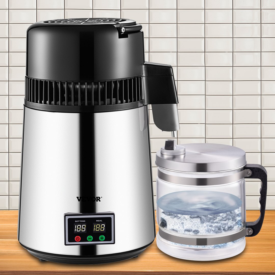 Vevor 4 L Destilador De Agua 750 W Purificador De Agua Acero Inoxidable Plata
