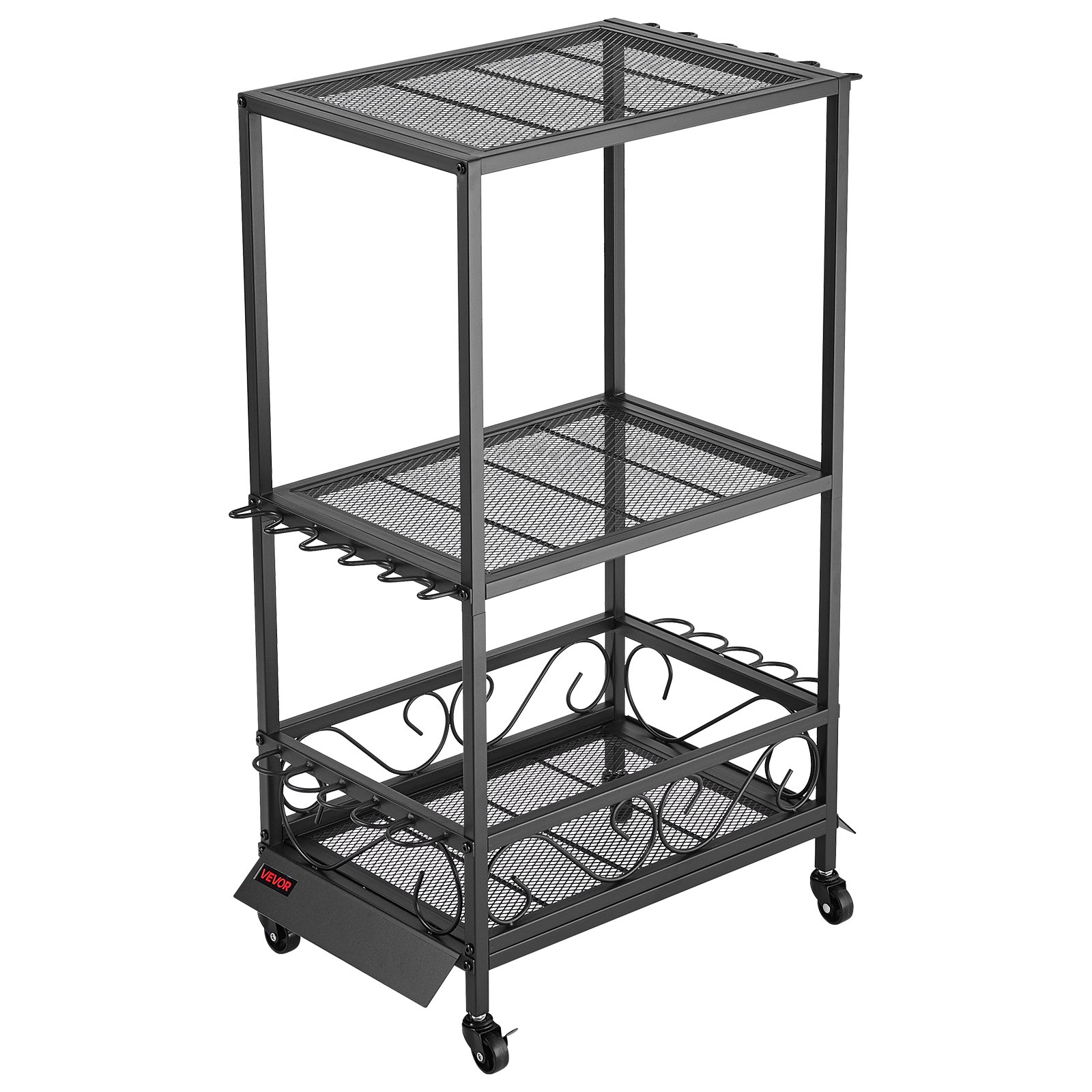 VEVOR Soporte para Cañas de Pescar 10 Postes, Carrito Móvil con Ruedas, Organizador de Equipo de Pesca para Garaje, Hogar, Interior, para Caja de Aparejos, Carrete, Accesorios, 555 x 330 x 860 mm