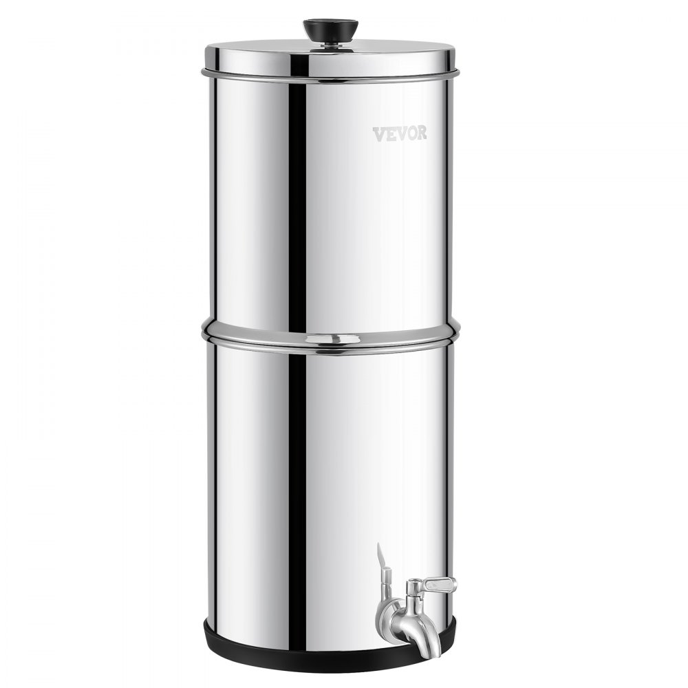 VEVOR Sistema de Filtración de Agua por Gravedad 5,5 L Filtro de Agua por Gravedad para Encimera Acero Inoxidable 304 Reduce Plomo y hasta 99% de Cloro con 2 Filtros de Carbón y Grifo para Hogar
