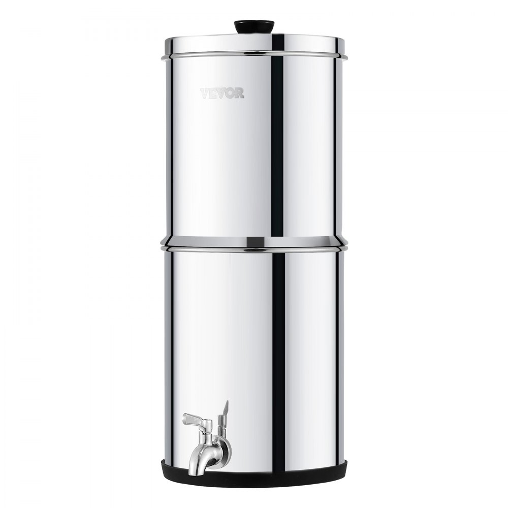 VEVOR Sistema de Filtración de Agua por Gravedad 5,5 L Filtro de Agua por Gravedad para Encimera Acero Inoxidable 304 Reduce Plomo y hasta 99% de Cloro con 2 Filtros de Carbón y Grifo para Hogar