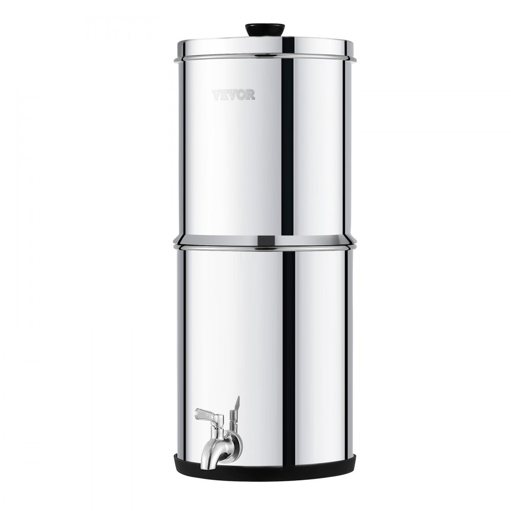 VEVOR Sistema de Filtración de Agua por Gravedad 5,5 L Filtro de Agua por Gravedad para Encimera Acero Inoxidable 304 Reduce Plomo y hasta 99% de Cloro con 2 Filtros de Carbón y Grifo para Hogar
