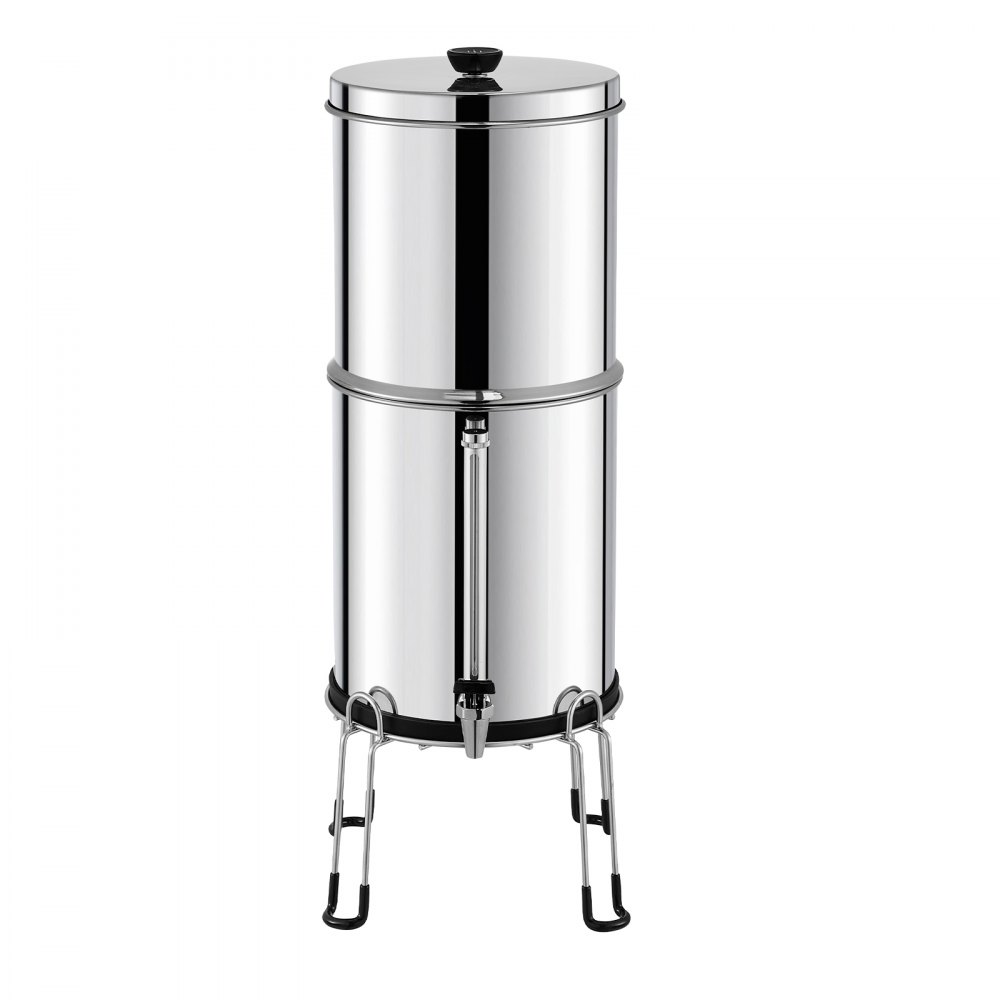 VEVOR Sistema de Filtración de Agua por Gravedad 8,5L Sistema de Encimera Acero Inoxidable Reduce Plomo y hasta 99% de Cloro con Filtros de Carbón y Cerámica Grifo Nivel de Agua Visible para Camping