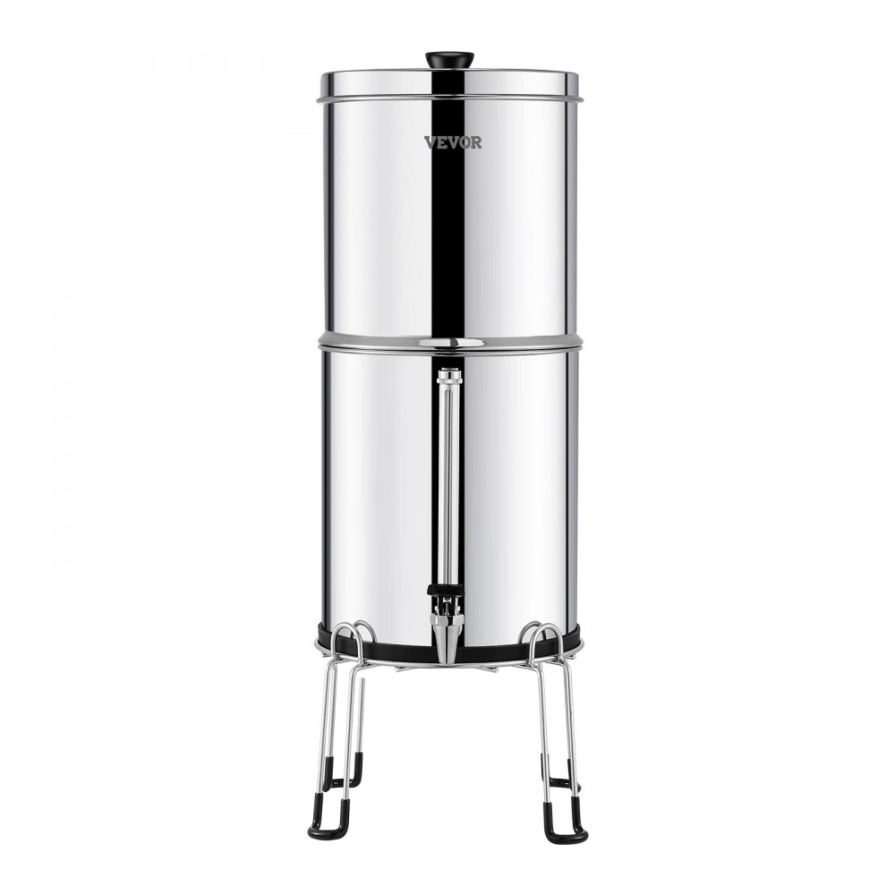 VEVOR Sistema de Filtración de Agua por Gravedad 8,5L Sistema de Encimera Acero Inoxidable Reduce Plomo y hasta 99% de Cloro con Filtros de Carbón y Cerámica Grifo Nivel de Agua Visible para Camping