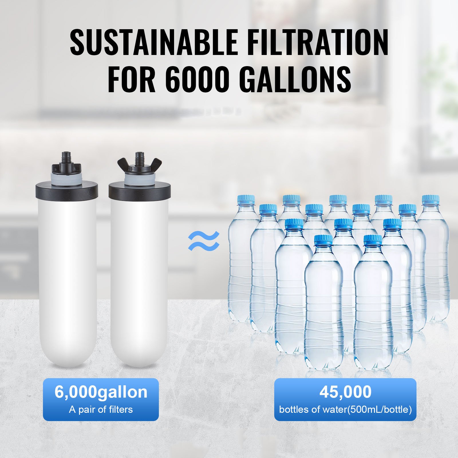 VEVOR Sistema de Filtración de Agua por Gravedad 8,5L Sistema de Encimera Acero Inoxidable Reduce Plomo y hasta 99% de Cloro con Filtros de Carbón y Cerámica Grifo Nivel de Agua Visible para Camping