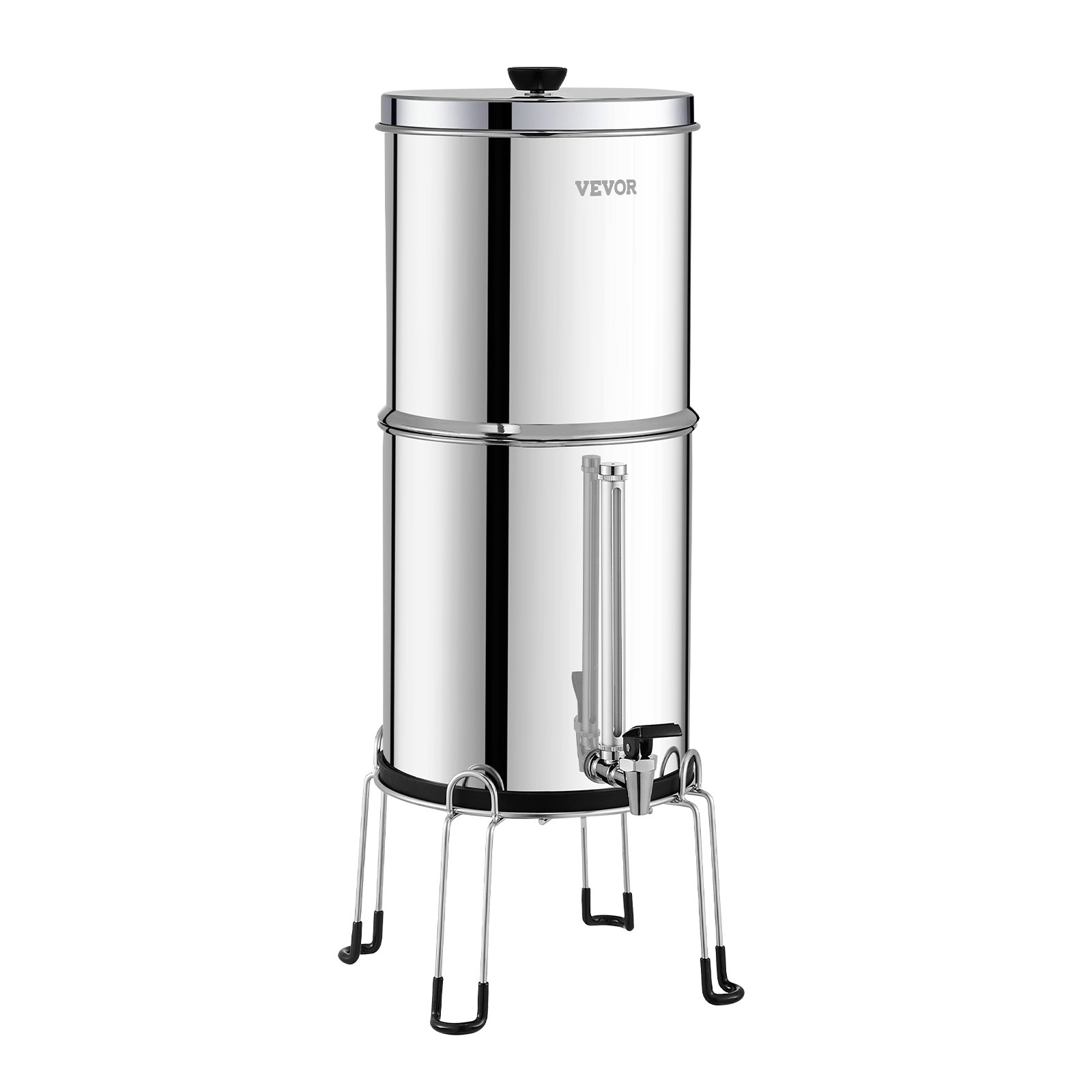 VEVOR Sistema de Filtración de Agua por Gravedad 8,5L Sistema de Encimera Acero Inoxidable Reduce Plomo y hasta 99% de Cloro con Filtros de Carbón y Cerámica Grifo Nivel de Agua Visible para Camping