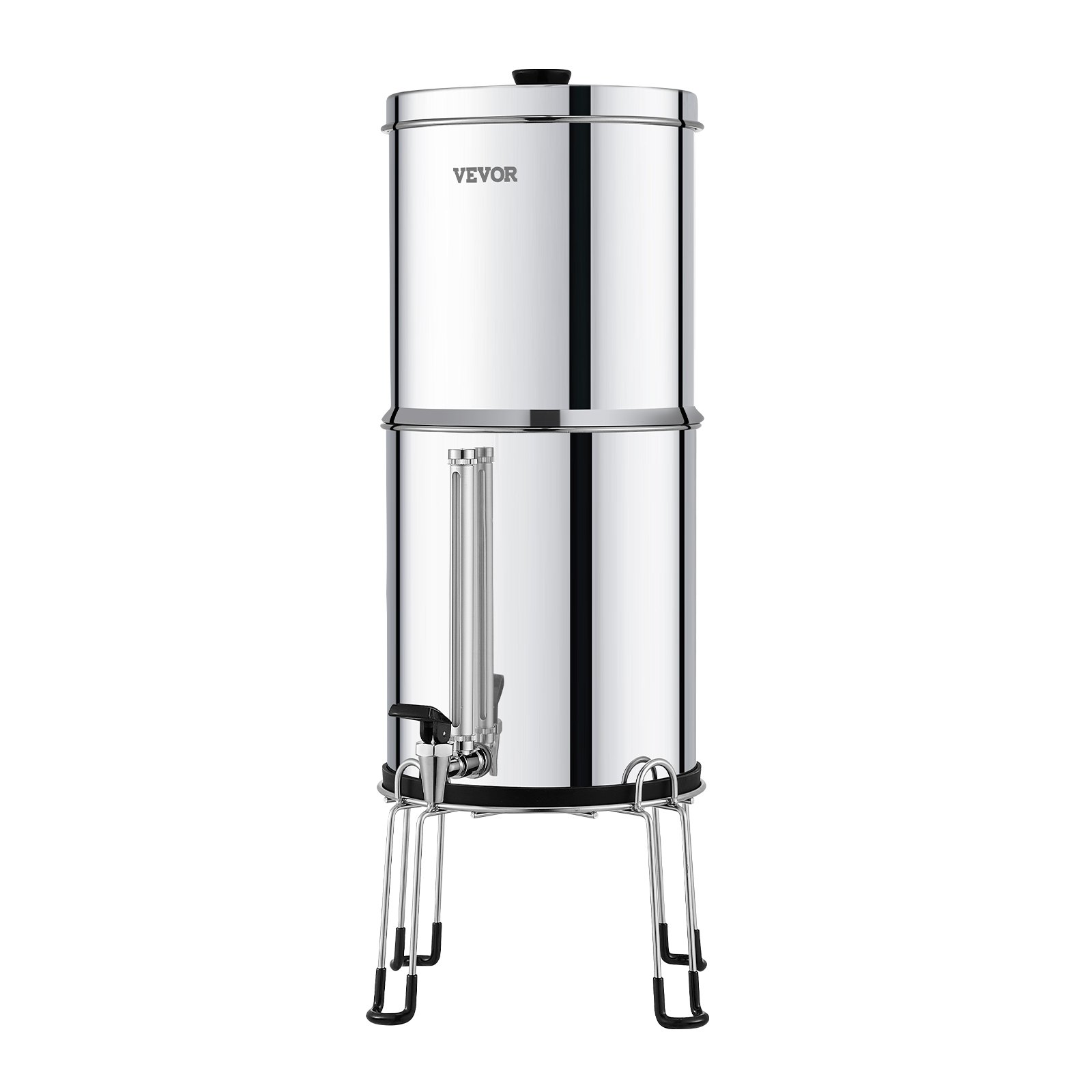 VEVOR Sistema de Filtración de Agua por Gravedad 8,5L Sistema de Encimera Acero Inoxidable Reduce Plomo y hasta 99% de Cloro con Filtros de Carbón y Cerámica Grifo Nivel de Agua Visible para Camping