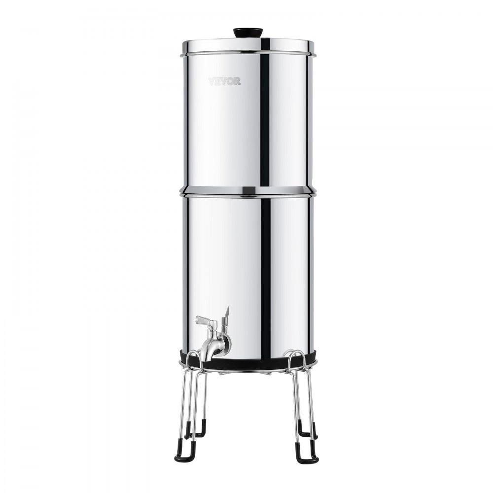 VEVOR Sistema de Filtración de Agua por Gravedad 8,5 L Acero Inoxidable 304 Filtro de Agua por Gravedad Reducción de Plomo y hasta 99% de Cloro con Filtros de Carbón y Cerámica, Grifo y Soporte