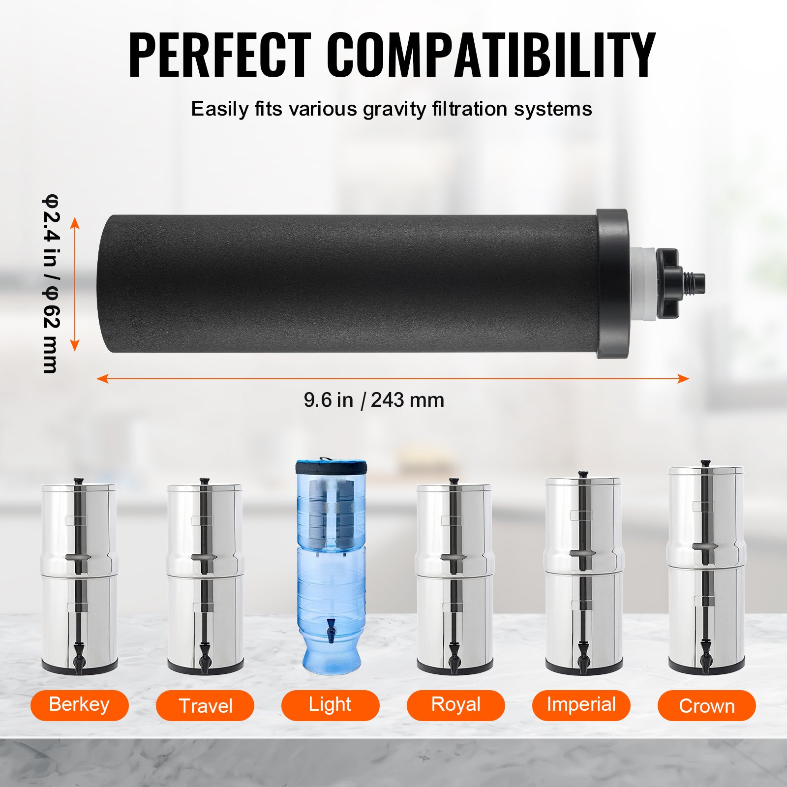VEVOR Water Filter Replacement Purification Elements, Activated Carbon Replacement Filters 2-Pack, Easily Replaceable Water Filter, Gravity Water Filtration System Replacement, Compatible with Most Brands