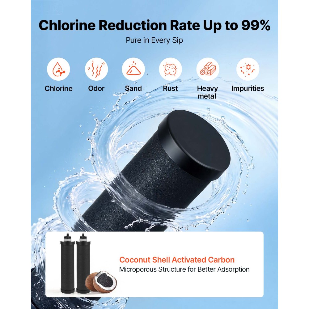 VEVOR Sistema de Filtración de Agua por Gravedad 12,3 L Nivel Visible, De Acero Inoxidable, Reduce Plomo y Hasta 99% del Cloro, Con 2 Filtros de Carbón, Con Grifo y Soporte, Para Hogar, Camping