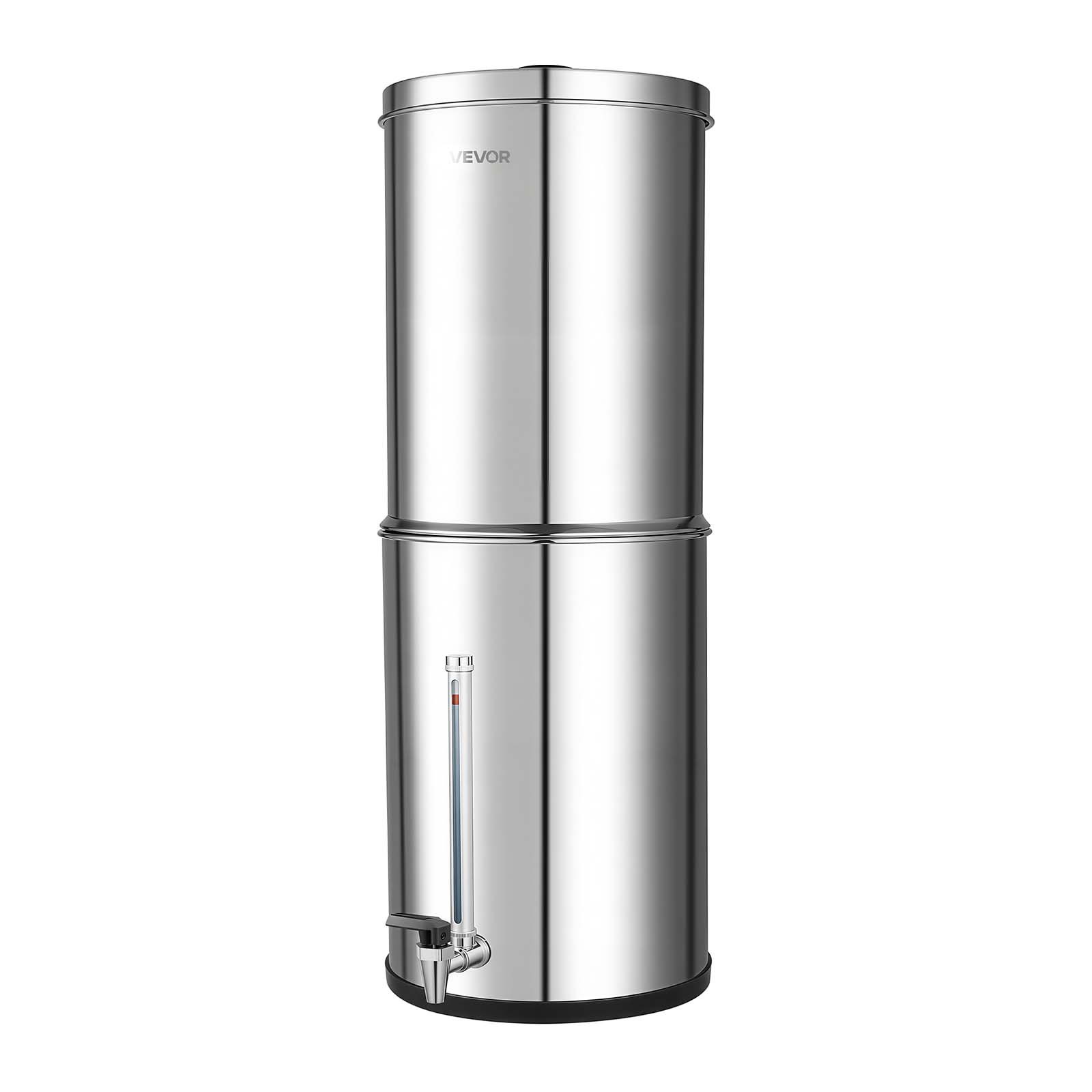 VEVOR Sistema de Filtración de Agua por Gravedad 12,3 L Nivel Visible, De Acero Inoxidable, Reduce Plomo y Hasta 99% del Cloro, Con 2 Filtros de Carbón, Con Grifo y Soporte, Para Hogar, Camping