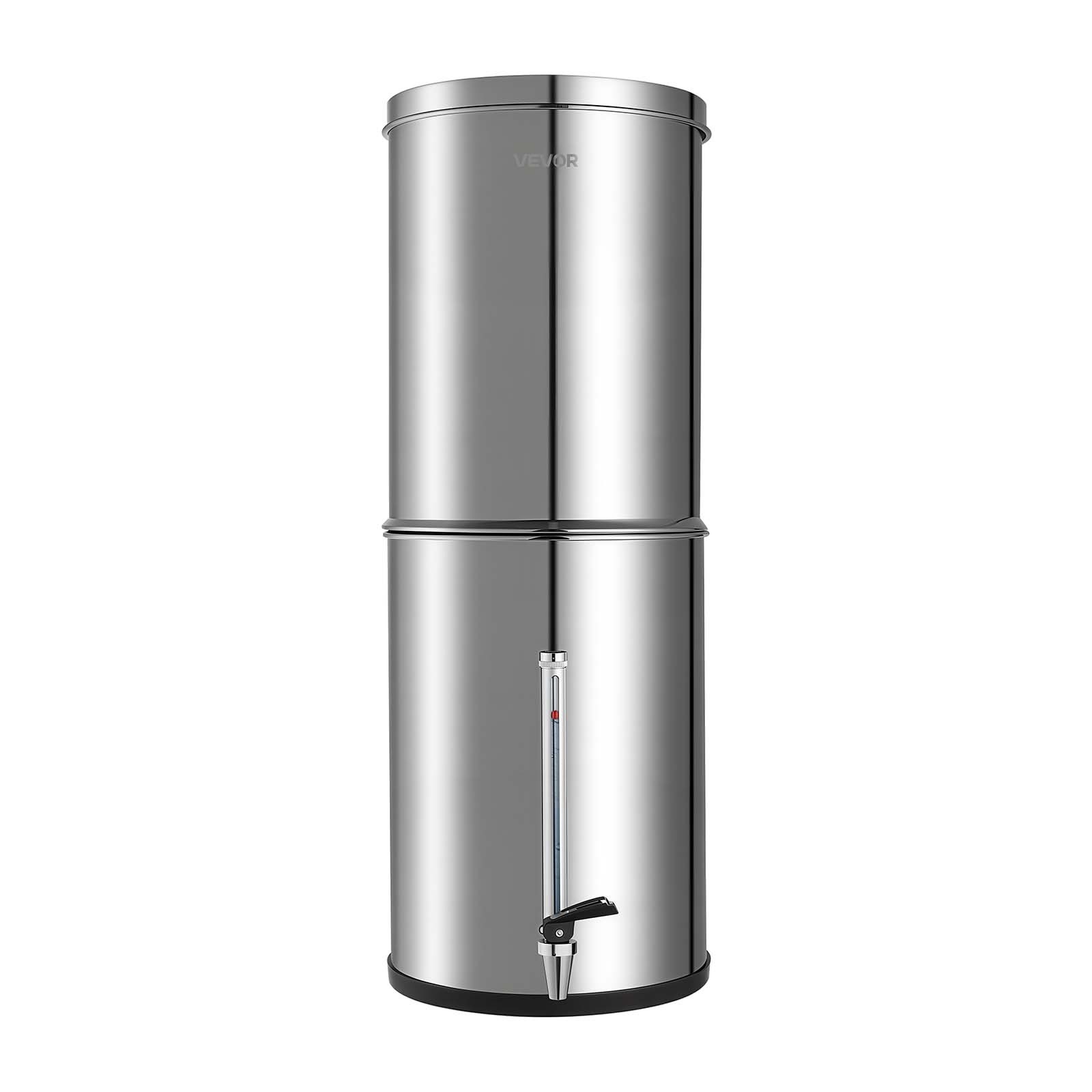 VEVOR Sistema de Filtración de Agua por Gravedad 12,3 L Nivel Visible, De Acero Inoxidable, Reduce Plomo y Hasta 99% del Cloro, Con 2 Filtros de Carbón, Con Grifo y Soporte, Para Hogar, Camping