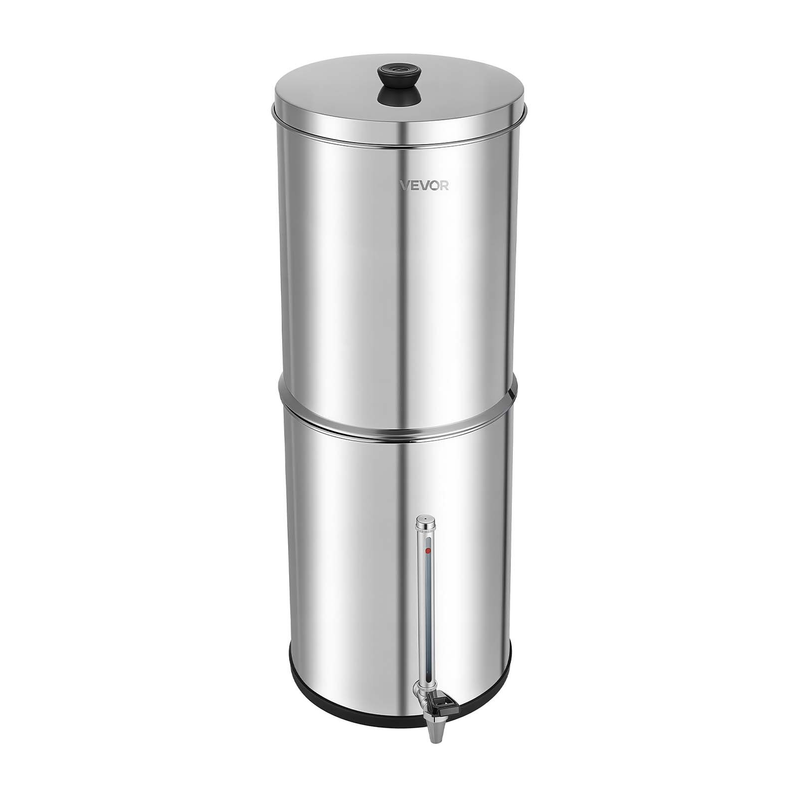 VEVOR Sistema de Filtración de Agua por Gravedad 12,3 L Nivel Visible, De Acero Inoxidable, Reduce Plomo y Hasta 99% del Cloro, Con 2 Filtros de Carbón, Con Grifo y Soporte, Para Hogar, Camping