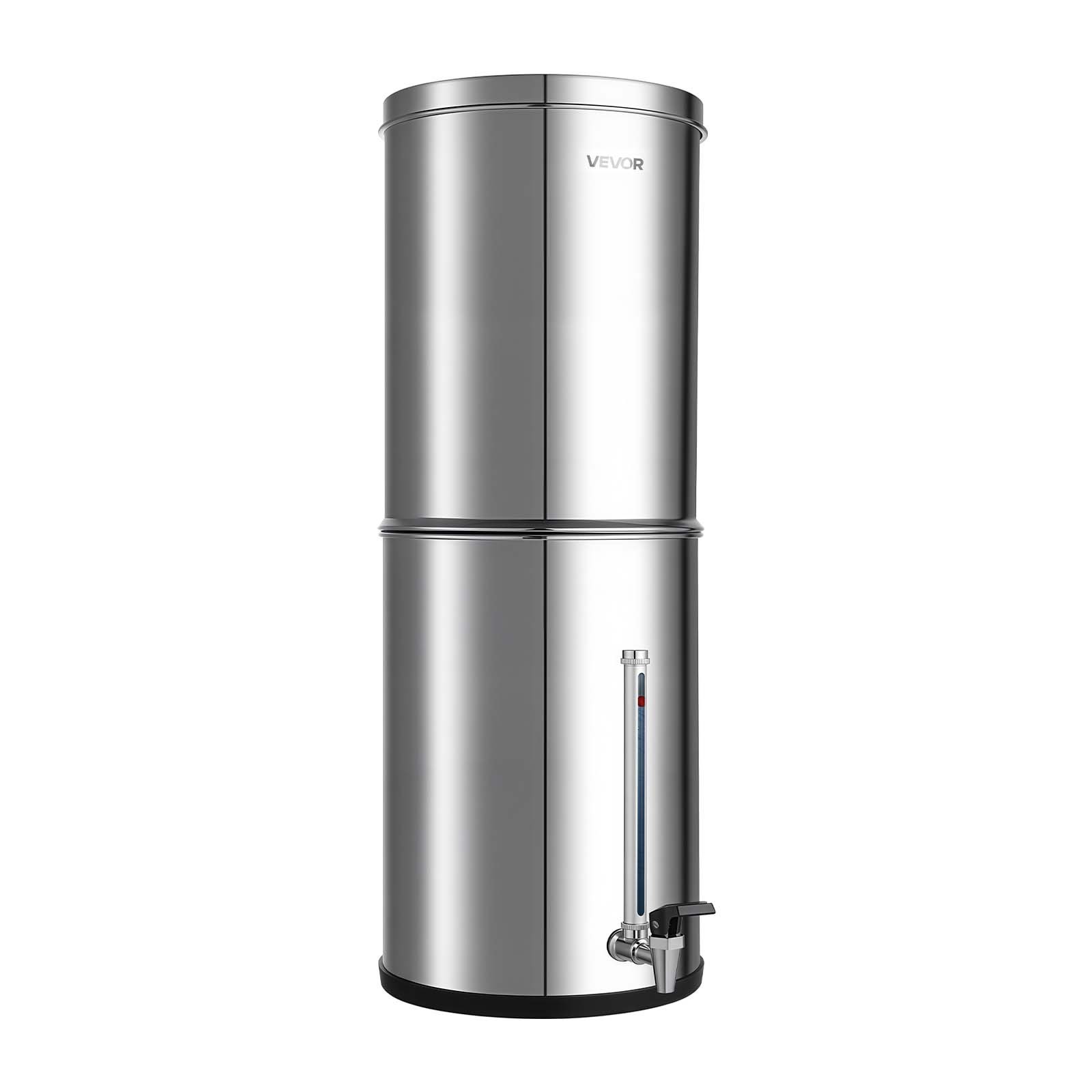 VEVOR Sistema de Filtración de Agua por Gravedad 12,3 L Nivel Visible, De Acero Inoxidable, Reduce Plomo y Hasta 99% del Cloro, Con 2 Filtros de Carbón, Con Grifo y Soporte, Para Hogar, Camping
