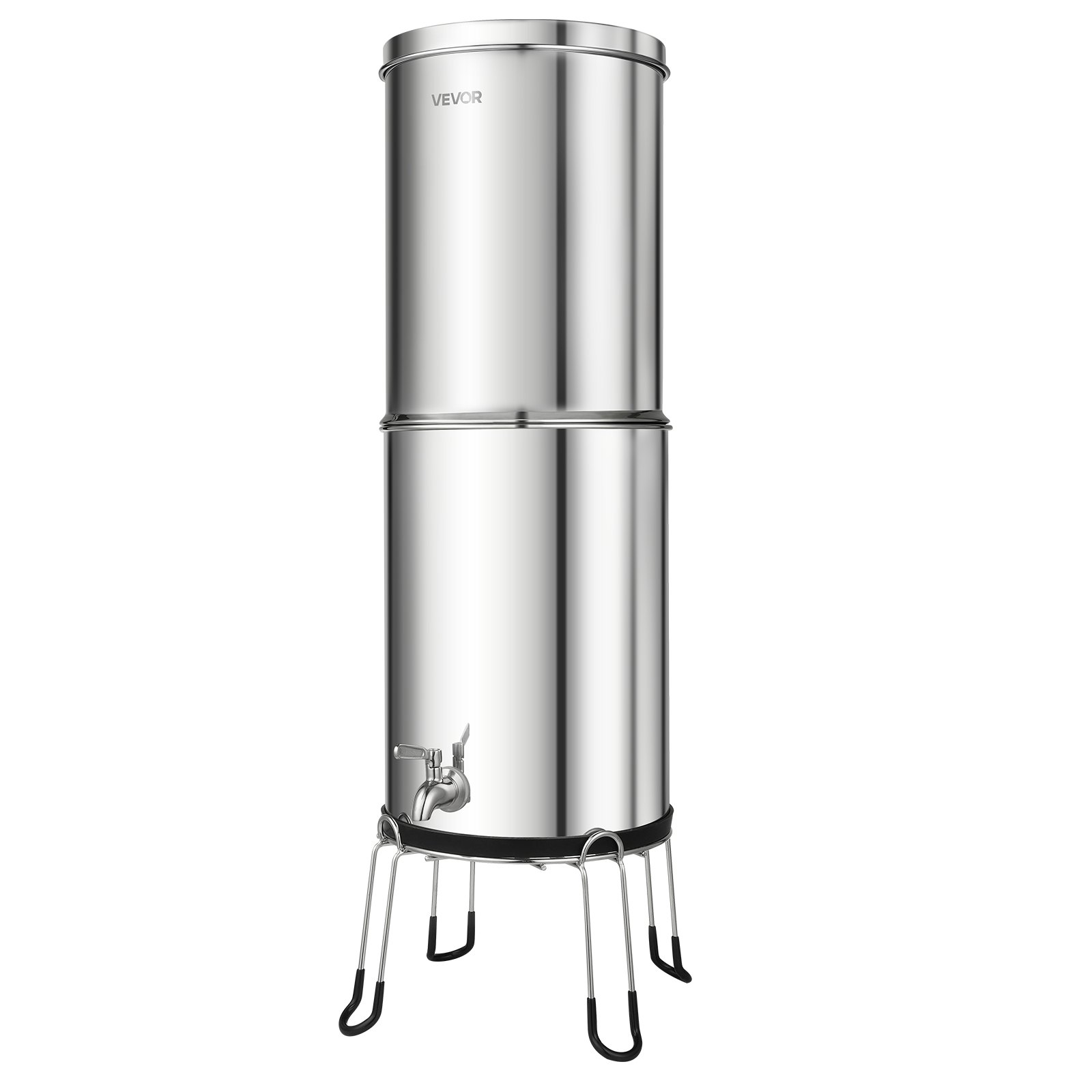 VEVOR Sistema de Filtración de Agua por Gravedad 12,3 L Acero Inoxidable, Reduce el Plomo y Hasta 99 % del Cloro, Con 2 Filtros de Carbón y 2 Filtros Desfluorantes, Con Grifo y Soporte, Para Encimera