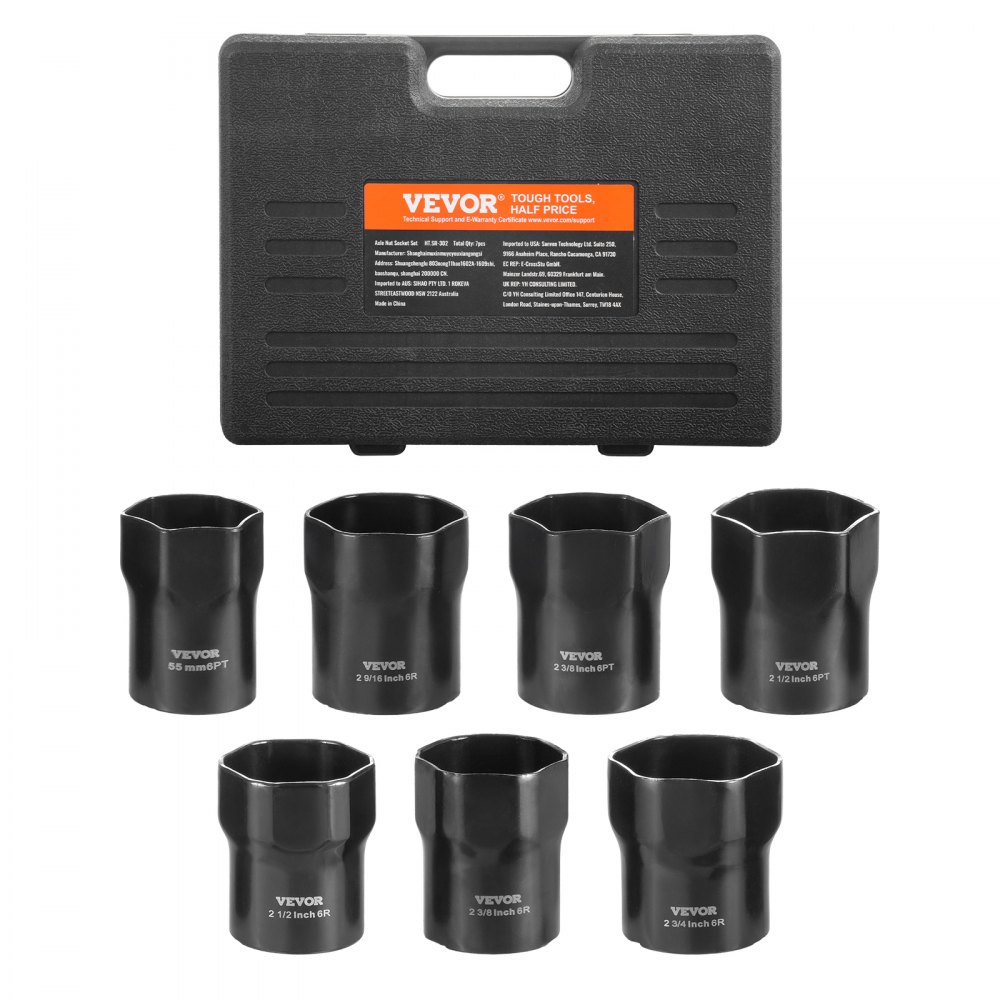 VEVOR 7 PCS Juego de Dados para Tuercas de Seguridad de Cojinetes de Rueda Dados SAE y Métricos de 6 Puntas con Impulsión de 12,7 mm con Estuche de Almacenamiento para Vehículos Ford, Dodge y Toyota