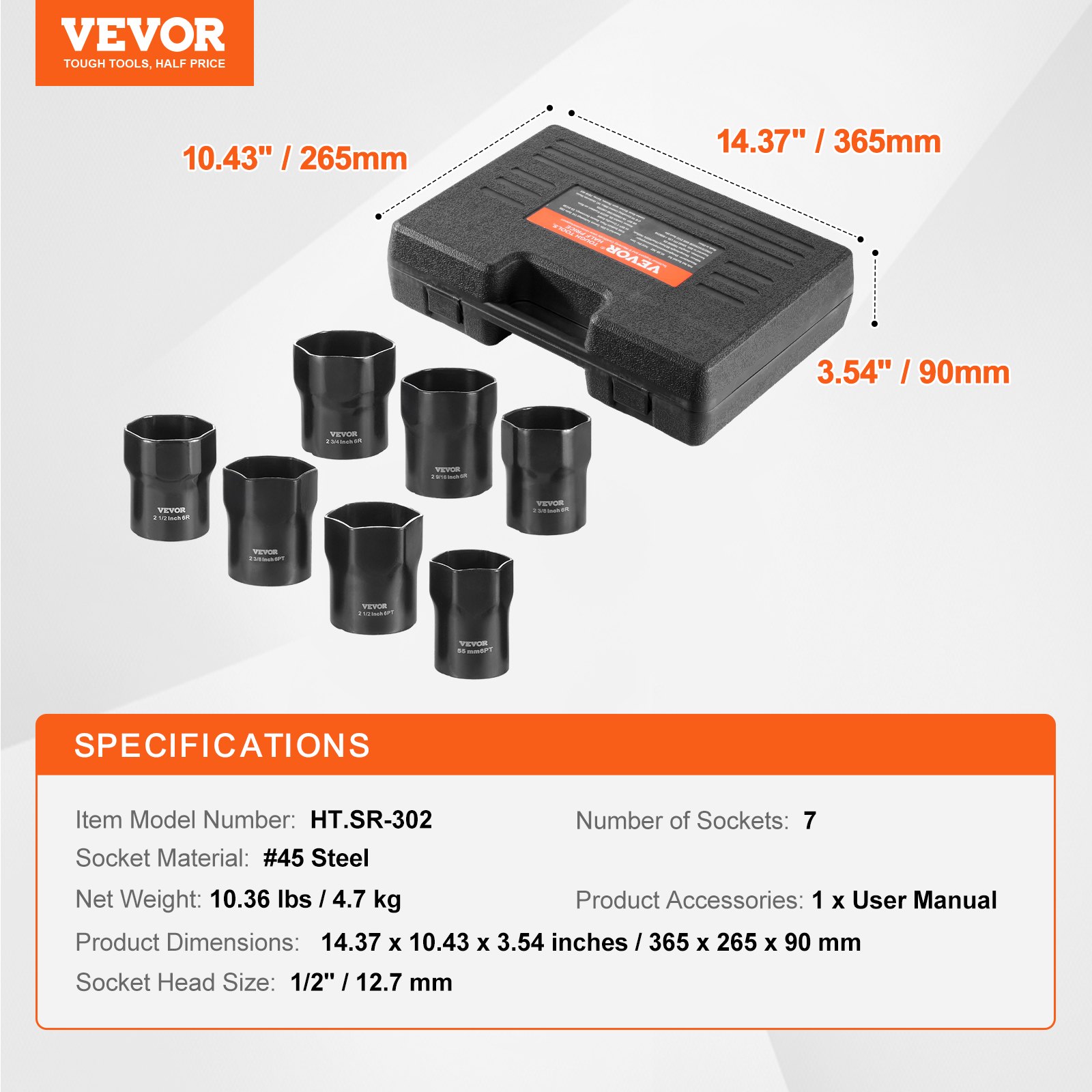 VEVOR 7 PCS Juego de Dados para Tuercas de Seguridad de Cojinetes de Rueda Dados SAE y Métricos de 6 Puntas con Impulsión de 12,7 mm con Estuche de Almacenamiento para Vehículos Ford, Dodge y Toyota