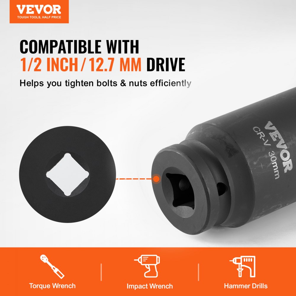 VEVOR 14 PCS Kit de Dados de Impacto de Tuercas de Eje con Estuche de Almacenamiento Kit de Dados para Tuercas de Eje Métricos de 6+12 Puntas con Impulsión de 12,7 mm para Reparación de Automóviles