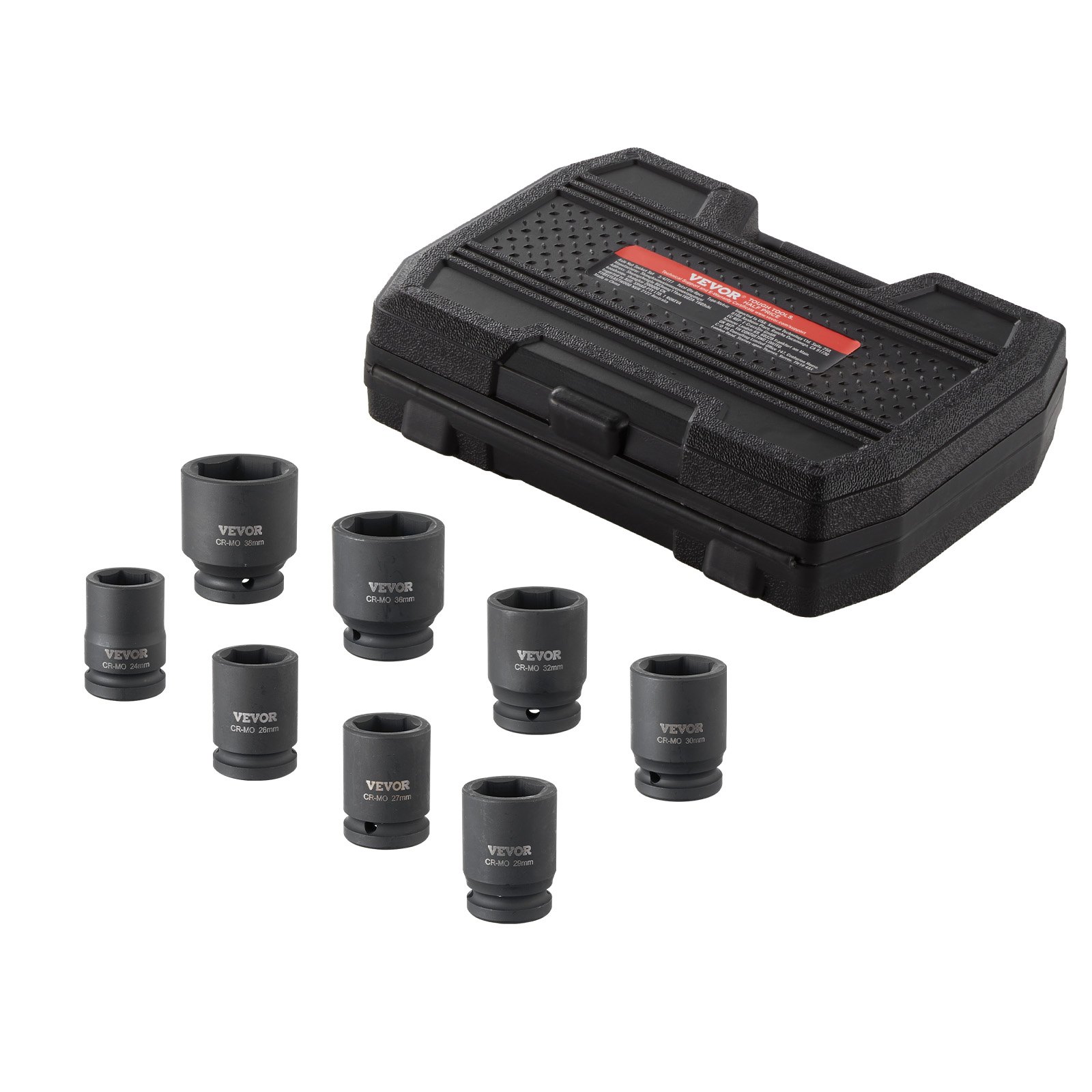VEVOR 8 PCS Juego de Dados de Impacto para Tuercas de Eje Métricos de 6 Puntas con Impulsión de 19,05 mm con Estuche de Almacenamiento para Reparación de Automóviles, Extracción o Instalación, Negro