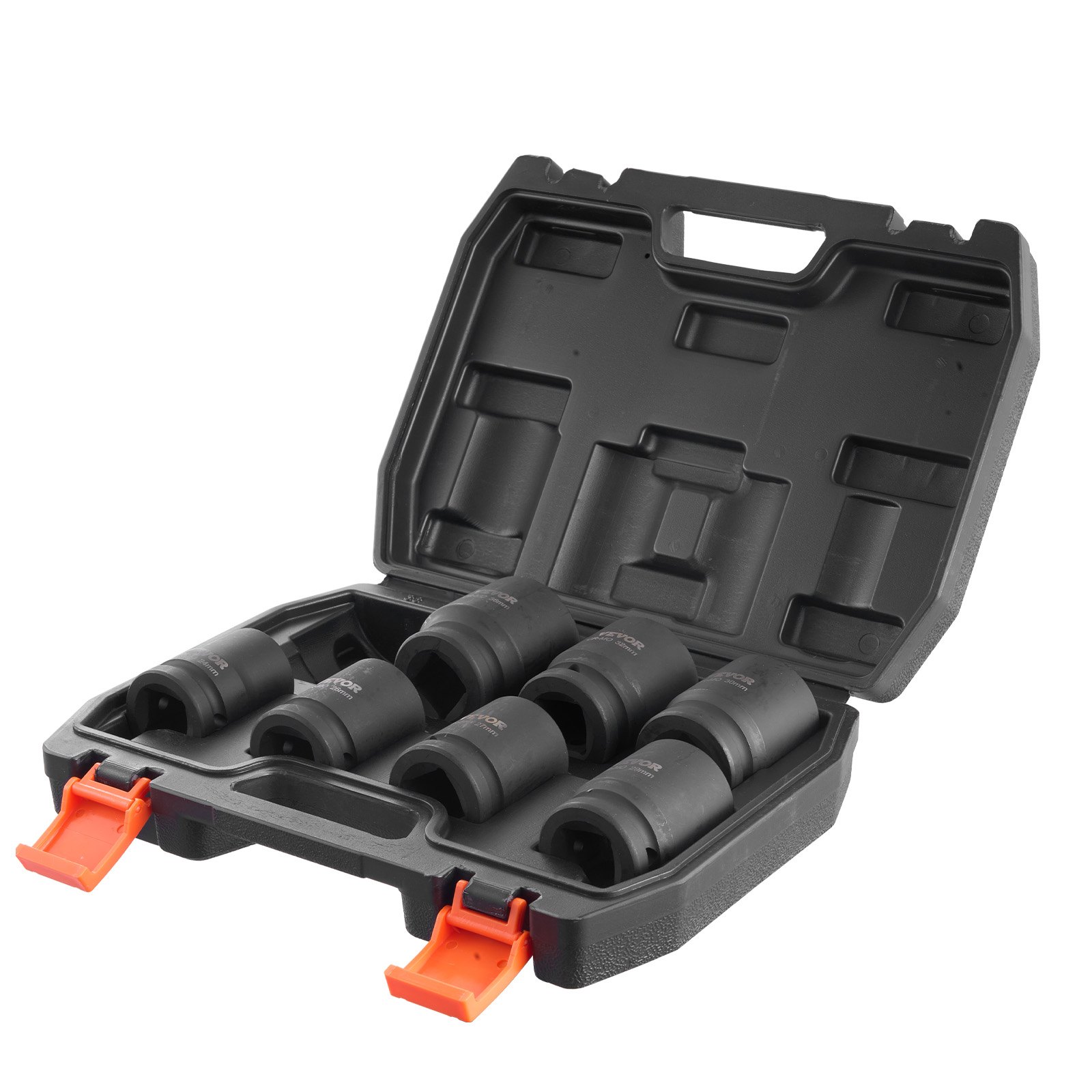 VEVOR 8 PCS Juego de Dados de Impacto para Tuercas de Eje Métricos de 6 Puntas con Impulsión de 19,05 mm con Estuche de Almacenamiento para Reparación de Automóviles, Extracción o Instalación, Negro