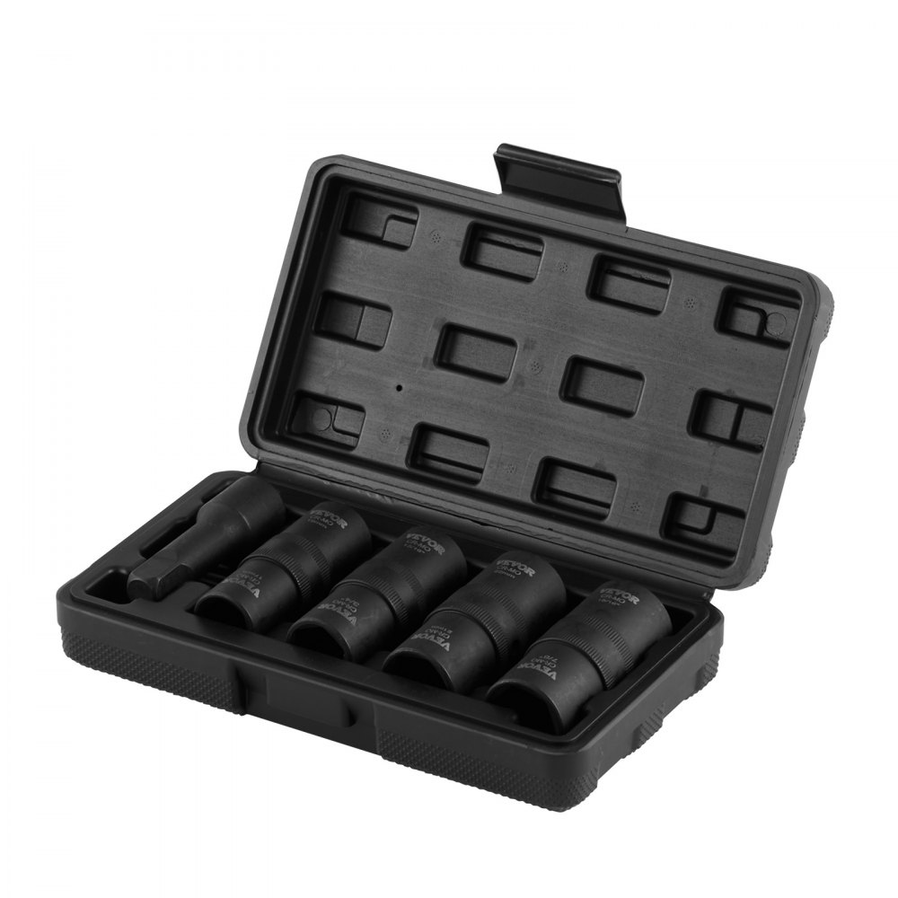 VEVOR Juego de Dados de Impacto para Tuercas de Rueda con Estuche de Almacenamiento y Barra de Extensión, Juego de Dados de 12,7 mm con Sistema Métrico y SAE de 6 Puntas, 4 Tamaños de Tuercas