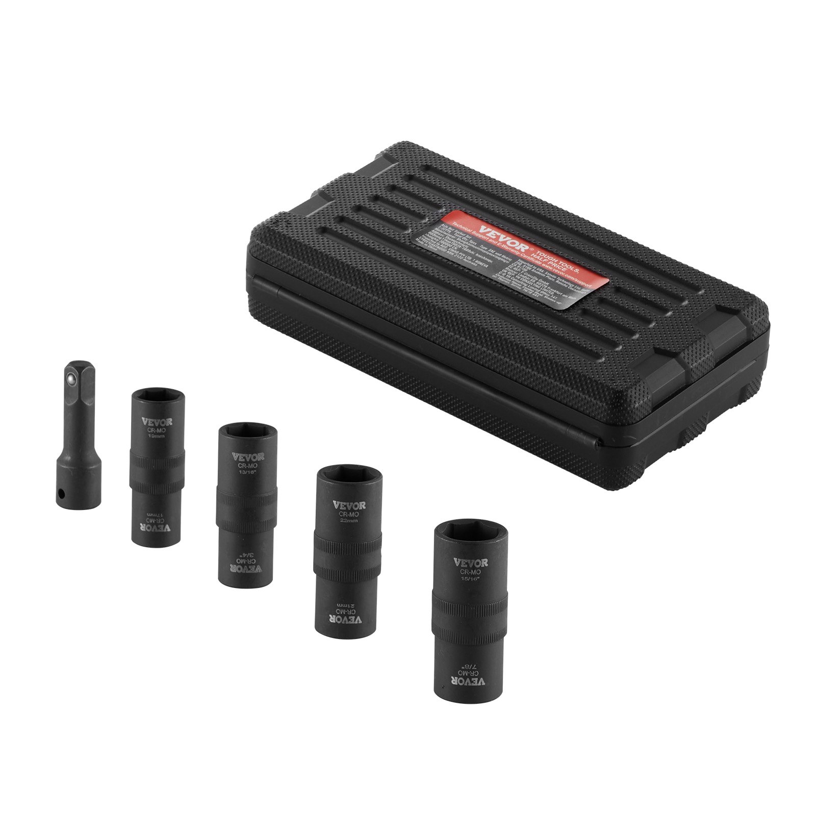 VEVOR Juego de Dados de Impacto para Tuercas de Rueda con Estuche de Almacenamiento y Barra de Extensión, Juego de Dados de 12,7 mm con Sistema Métrico y SAE de 6 Puntas, 4 Tamaños de Tuercas