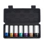 VEVOR Wheel Nut Impact Socket Set, Metric 6-Point Deep Socket Set, 12.7 mm Drive, 7 Wheel Nut Sizes (17/19/21/22/23/24/27 mm), Wheel Nut Socket Set Made of Cr-Mo