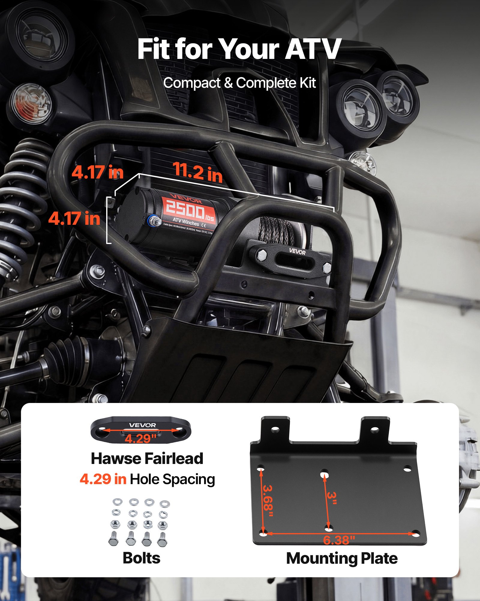 VEVOR Cabrestante Eléctrico 12V 1134 kg para ATV con Cuerda Sintética de 4,8 mm x 12 m, Motor 0,9 kW, Control Remoto con Cable, Soporte de Montaje, Guía de Cable y Gancho para Todoterreno Exteriores