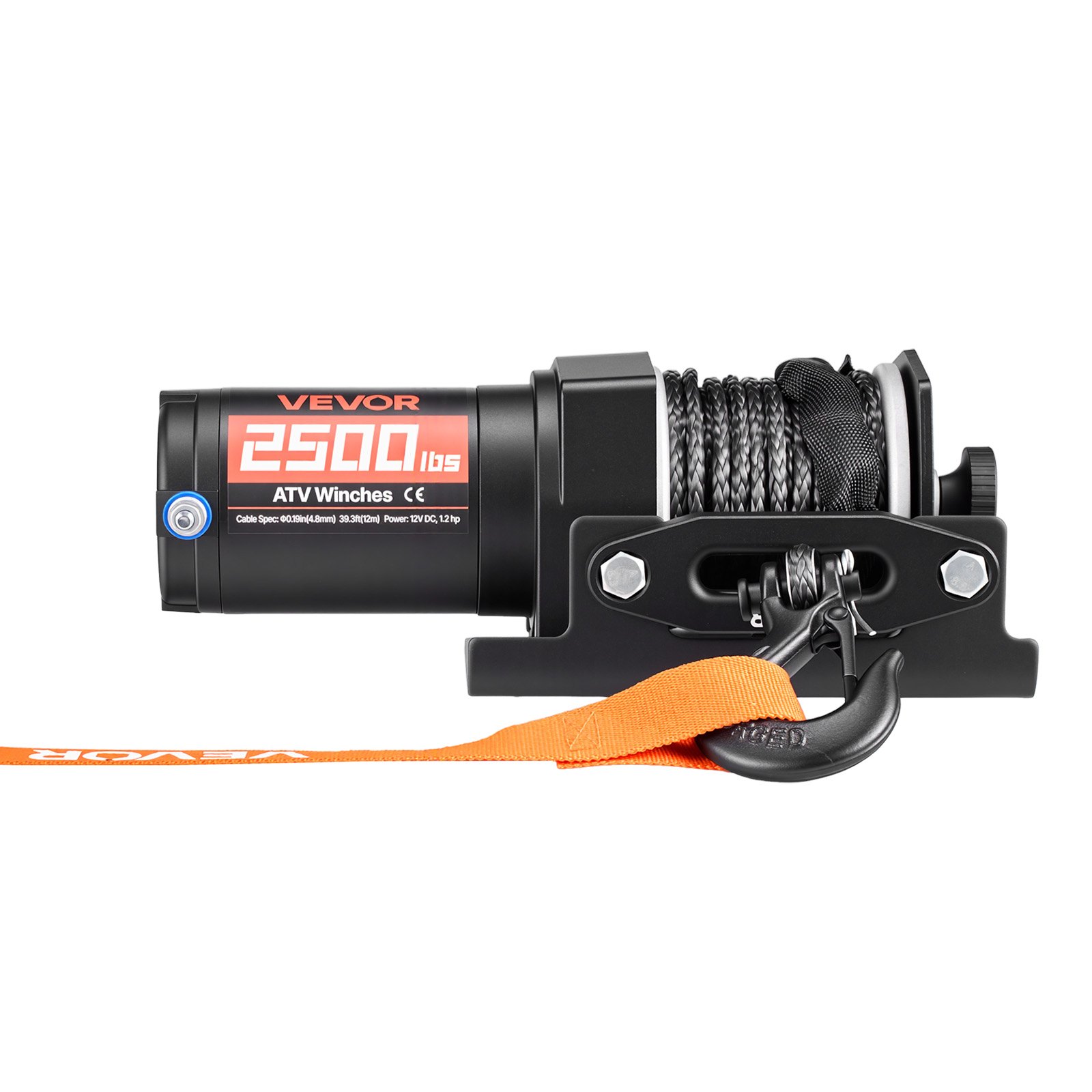 VEVOR Cabrestante Eléctrico 12V 1134 kg para ATV con Cuerda Sintética de 4,8 mm x 12 m, Motor 0,9 kW, Control Remoto con Cable, Soporte de Montaje, Guía de Cable y Gancho para Todoterreno Exteriores