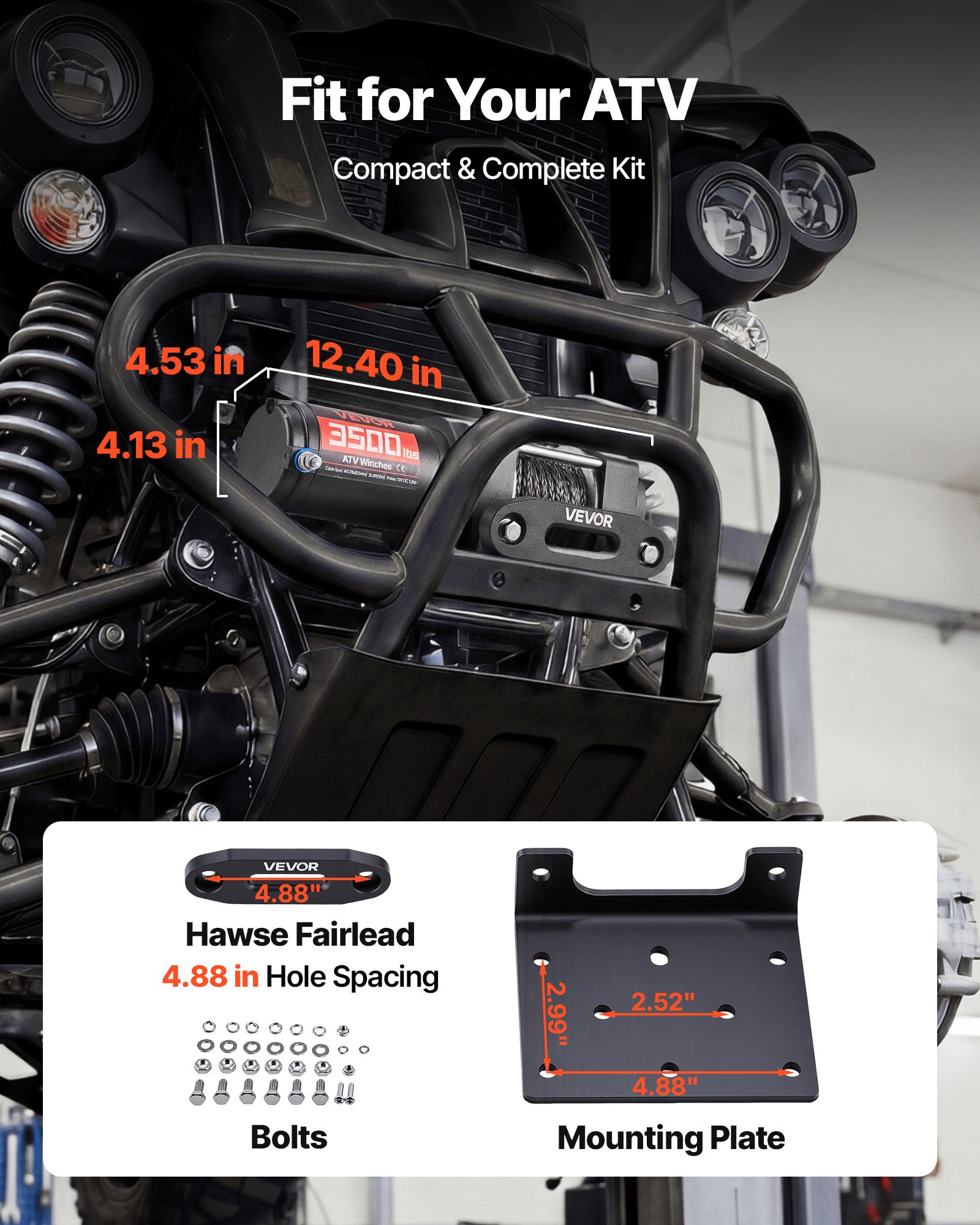 VEVOR Cabrestante Eléctrico 12V 1587 kg para ATV con Cuerda Sintética de 5 mm x 10 m, Motor 0,97 kW, Control Remoto con Cable, Gancho, Guía de Cable y Soporte de Montaje para Exteriores y Todoterreno