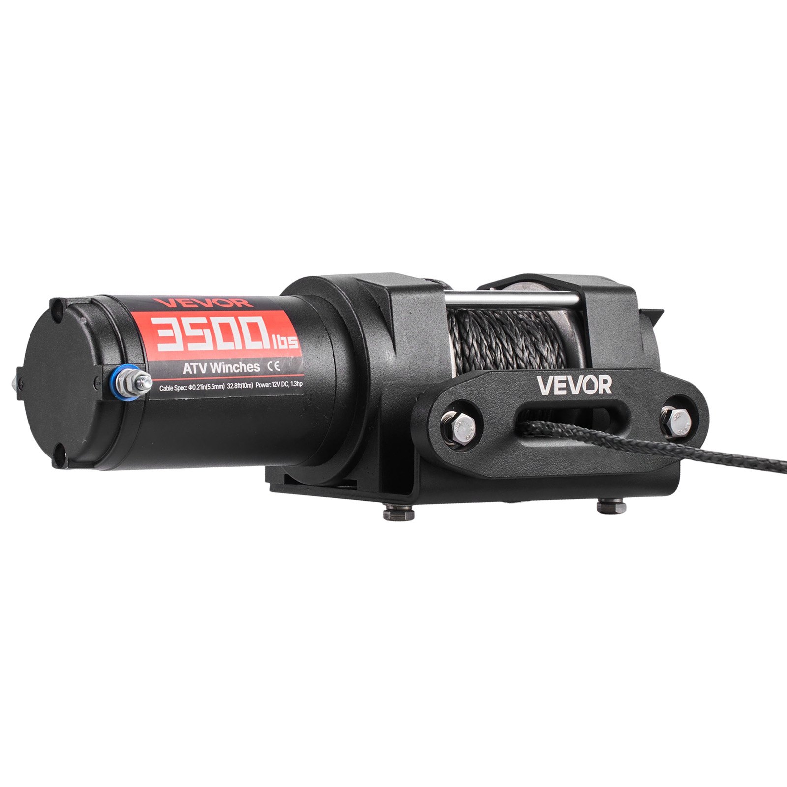 VEVOR Cabrestante Eléctrico 12V 1587 kg para ATV con Cuerda Sintética de 5 mm x 10 m, Motor 0,97 kW, Control Remoto con Cable, Gancho, Guía de Cable y Soporte de Montaje para Exteriores y Todoterreno