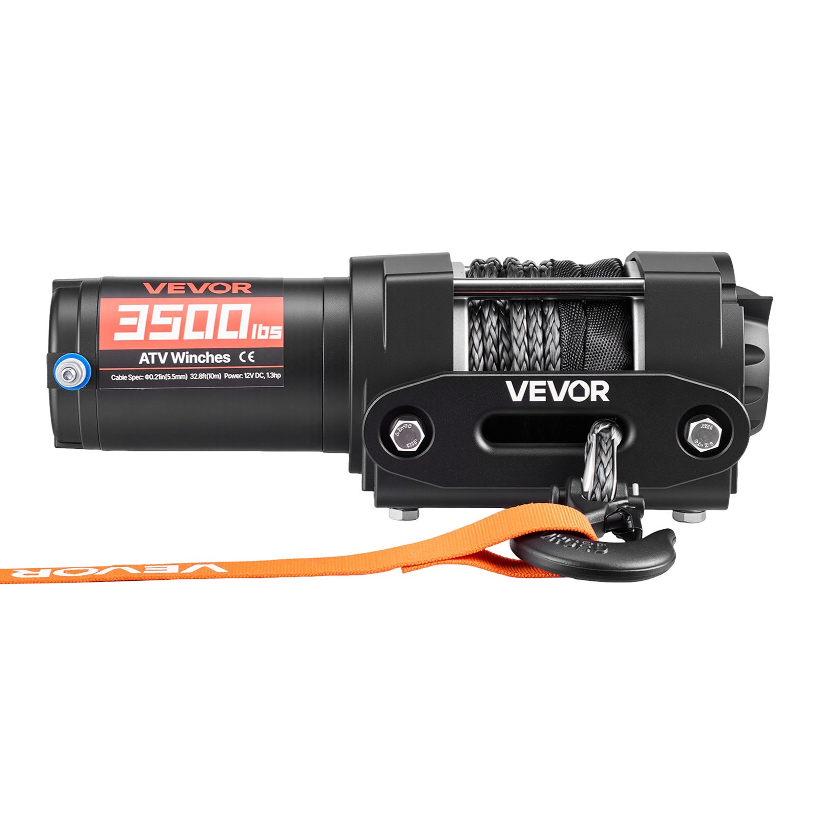 VEVOR Cabrestante Eléctrico 12V 1587 kg para ATV con Cuerda Sintética de 5 mm x 10 m, Motor 0,97 kW, Control Remoto con Cable, Gancho, Guía de Cable y Soporte de Montaje para Exteriores y Todoterreno