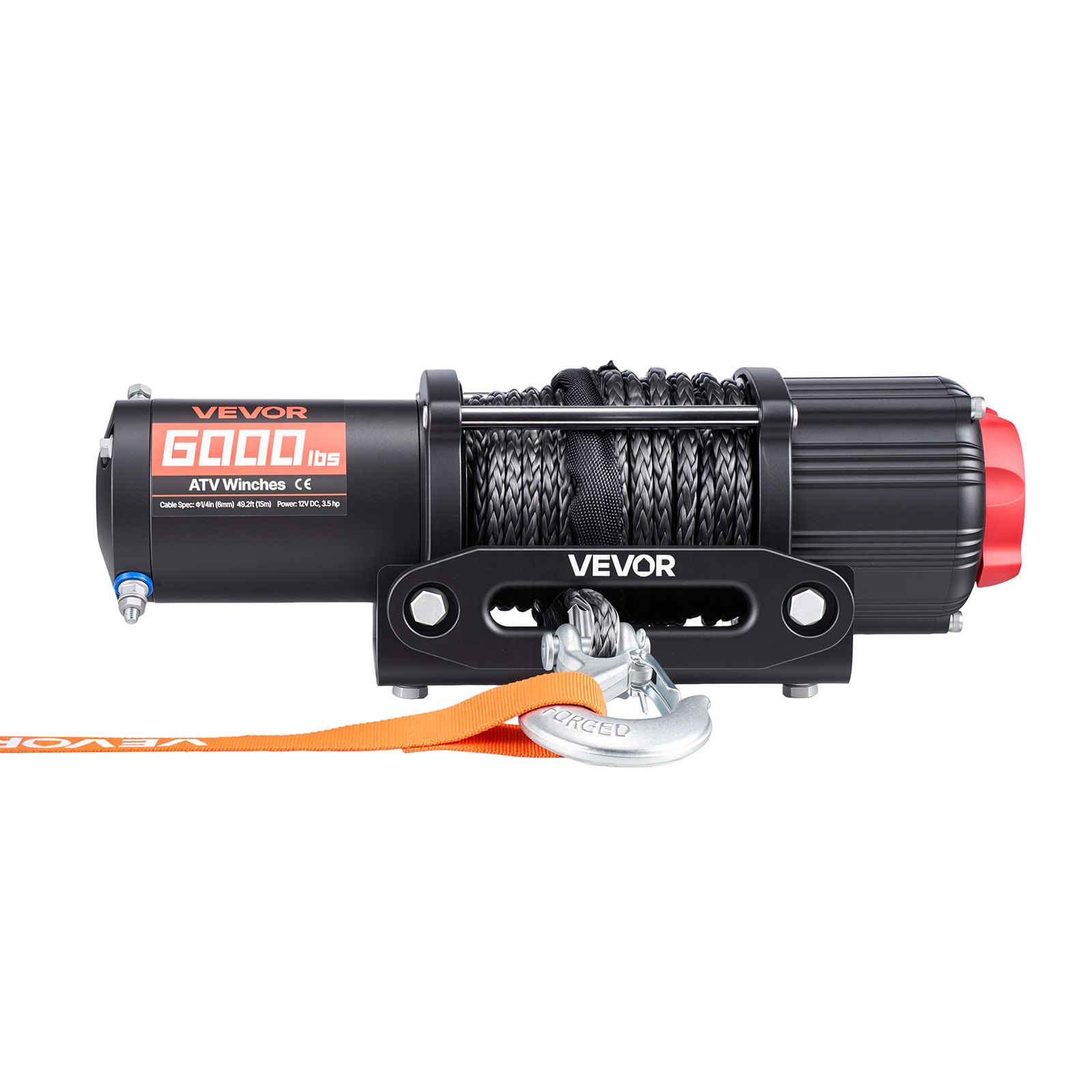 VEVOR Cabrestante Eléctrico 12V 2721 kg para ATV UTV con Cuerda Sintética de 6 mm x 15 m, Motor 2,6 kW, Control Remoto con Cable, Guía de Cable, Gancho y Soporte de Montaje para Exteriores Todoterreno