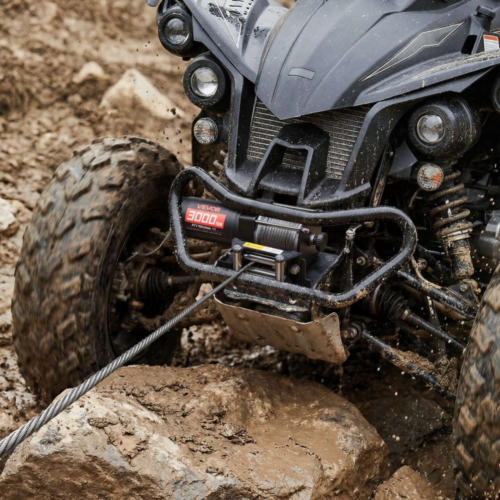 VEVOR Cabrestante Eléctrico 12 V 1360 kg para ATV con Cable de Acero Aluminio 5 mm x 12 m, Motor 0,95 kW, Control Remoto, IP55, con Placa de Montaje y Guía de Rodillos para Todoterreno y Exteriores