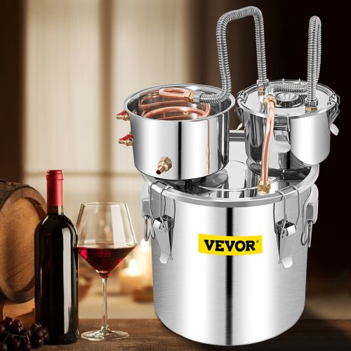 VEVOR Destilador de Agua de Alcohol 13,2 galones (50 L) Alambique para Destilación Casera 2 Barriles Serpentín Destilador de Agua de Acero Inoxidable para Elaborar Whisky Vino Brandy Vodka Ron