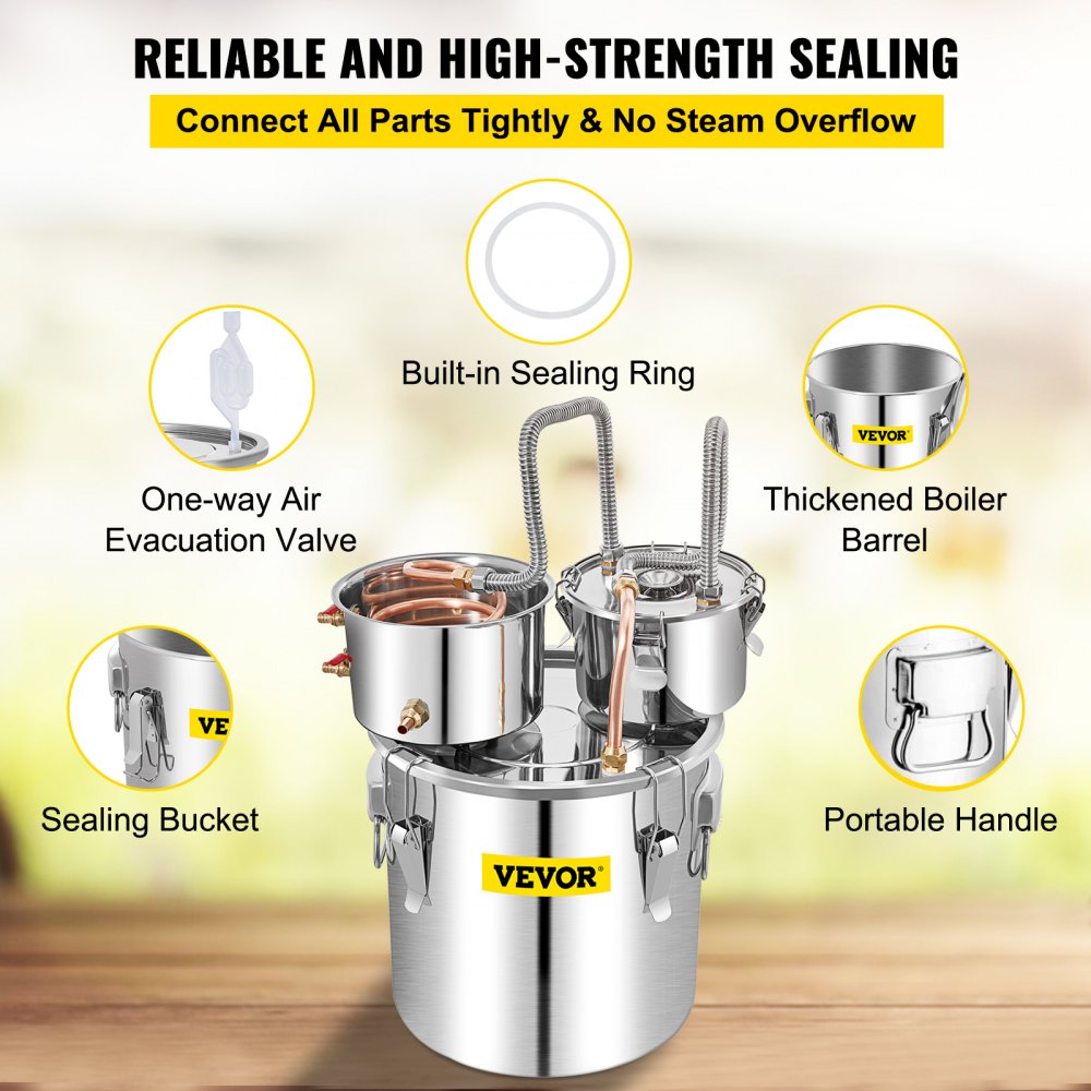 VEVOR Destilador de Agua de Alcohol 50 L Alambique para Destilación Casera 2 Barriles Serpentín Destilador de Agua de Acero Inoxidable para Elaborar Whisky Vino Brandy Vodka Ron