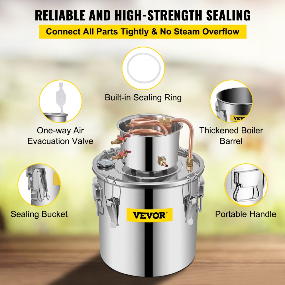 VEVOR Destilador de Alcohol de Agua 30 L Kit de Destilación con Bomba de Circulación, Tubo de Cobre para Alambique de Alcohol con Termómetro Incorporado para Whisky, Alcohol DIY, Acero Inoxidable