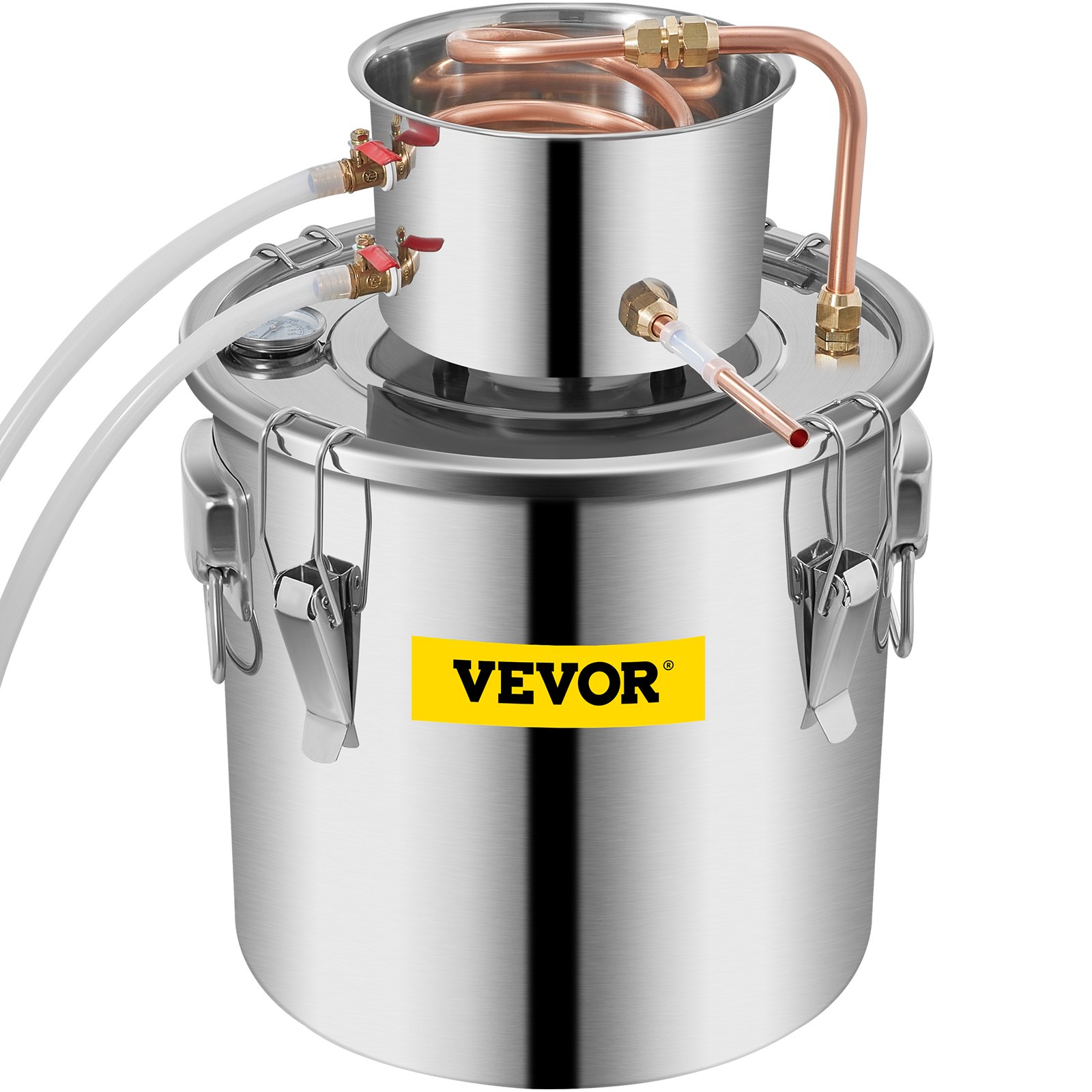 VEVOR Destilador de Alcohol de Agua 30 L Kit de Destilación con Bomba de Circulación, Tubo de Cobre para Alambique de Alcohol con Termómetro Incorporado para Whisky, Alcohol DIY, Acero Inoxidable